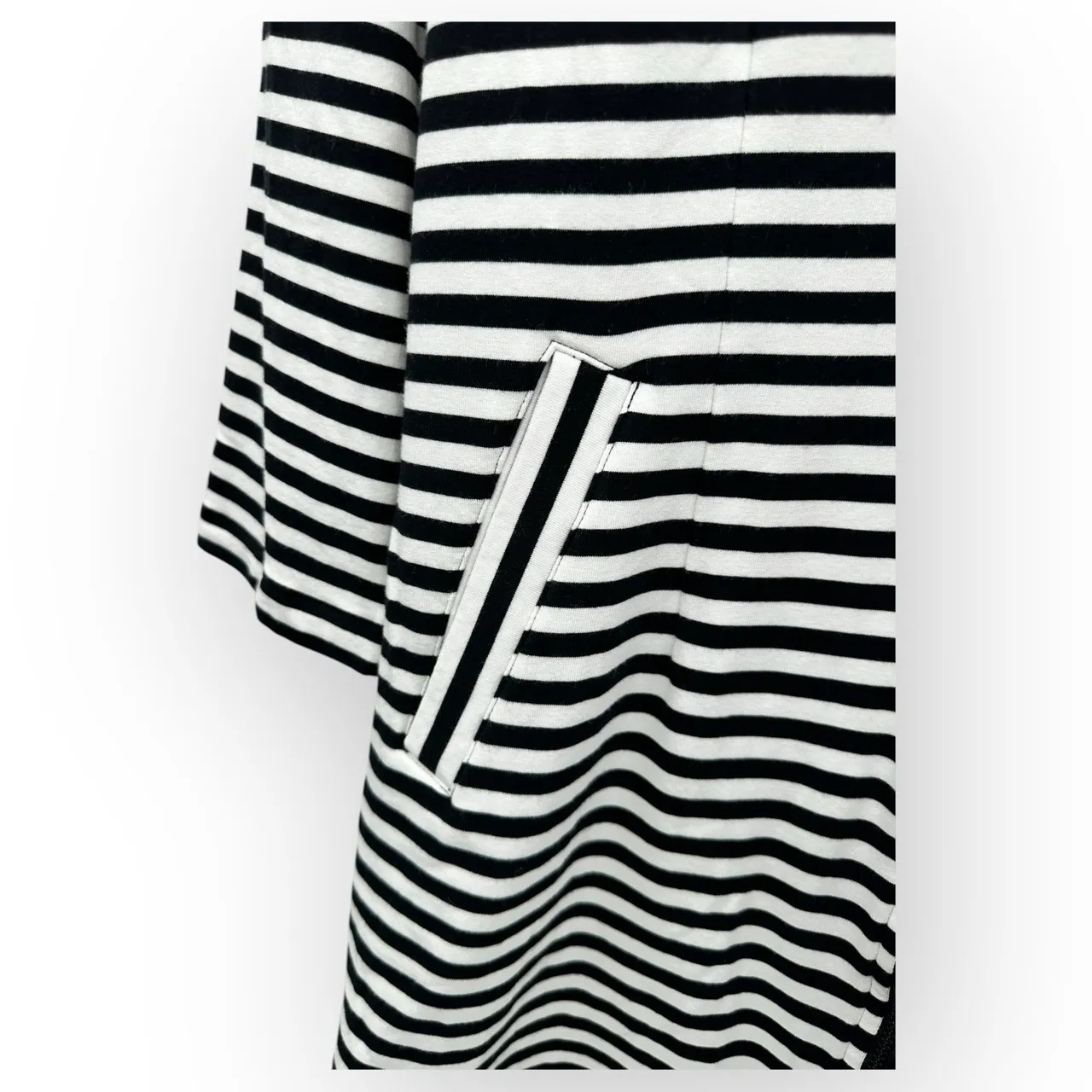 CAbi  Black White Stripe Long Sleeve Front Pockets Open Front Cardigan Medium - Image 6