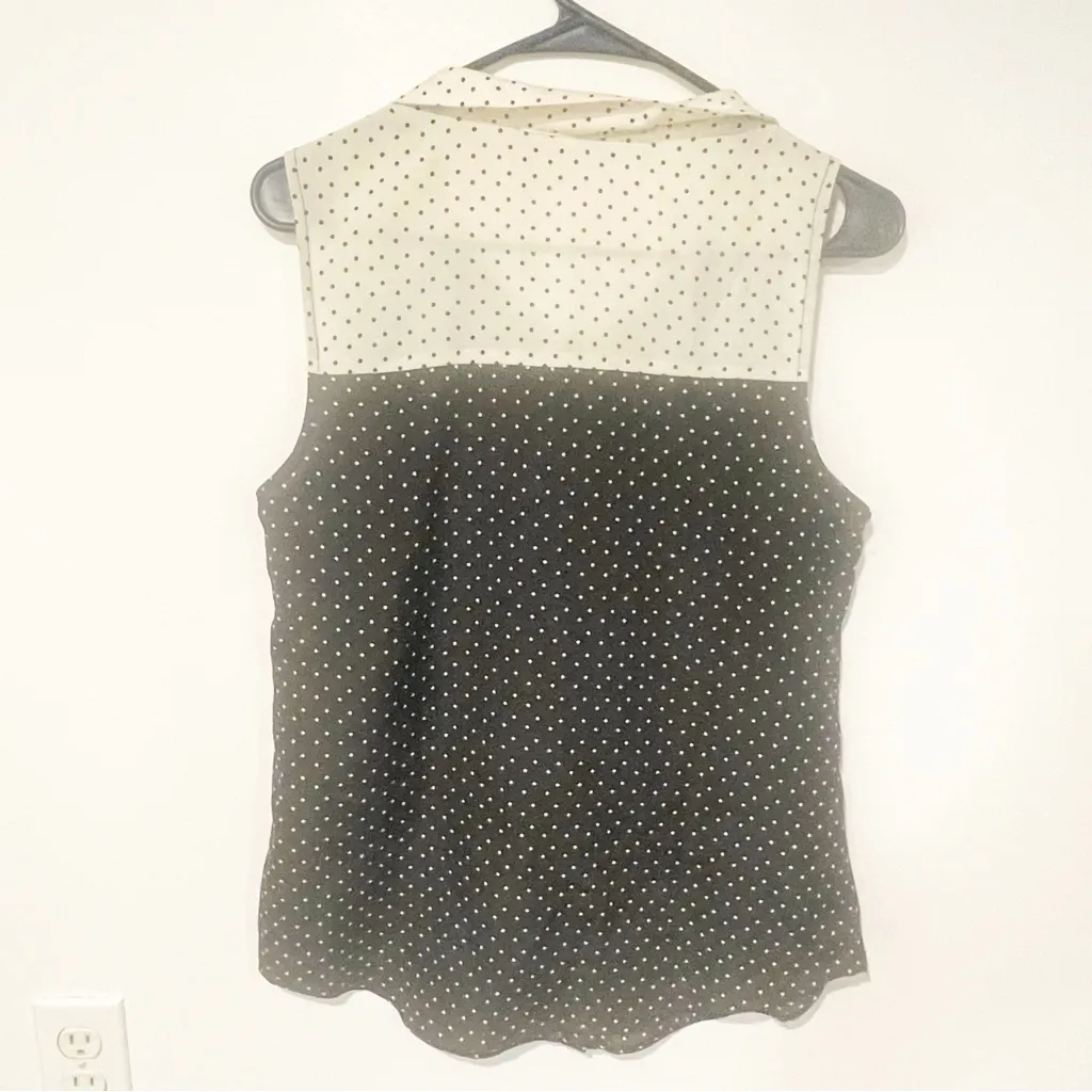 ModCloth Size Medium Black Green Polka‎ Dot Chiffon Peter Pan Collar Sleeveless - Image 6