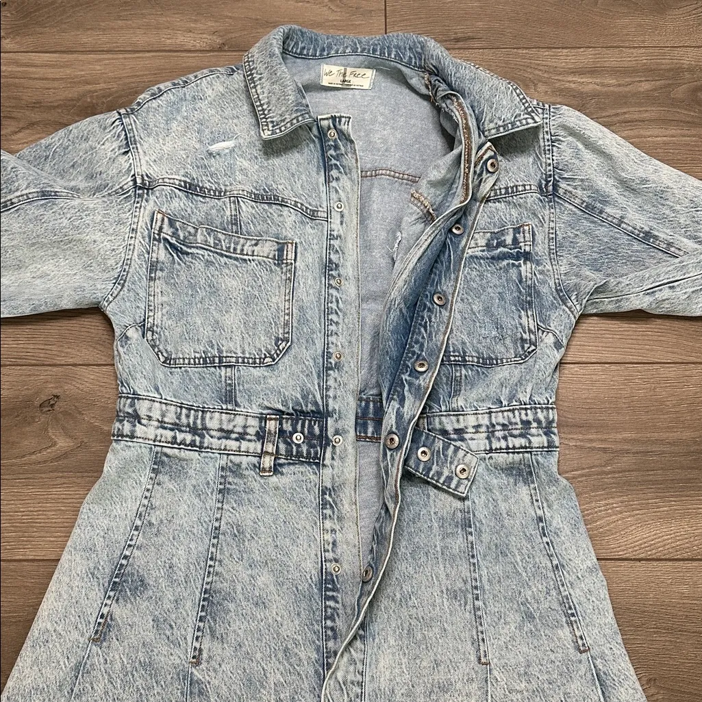 We The‎ Free Free People Chain of Command Pleated Blue Mini Dress Size Large - Image 7