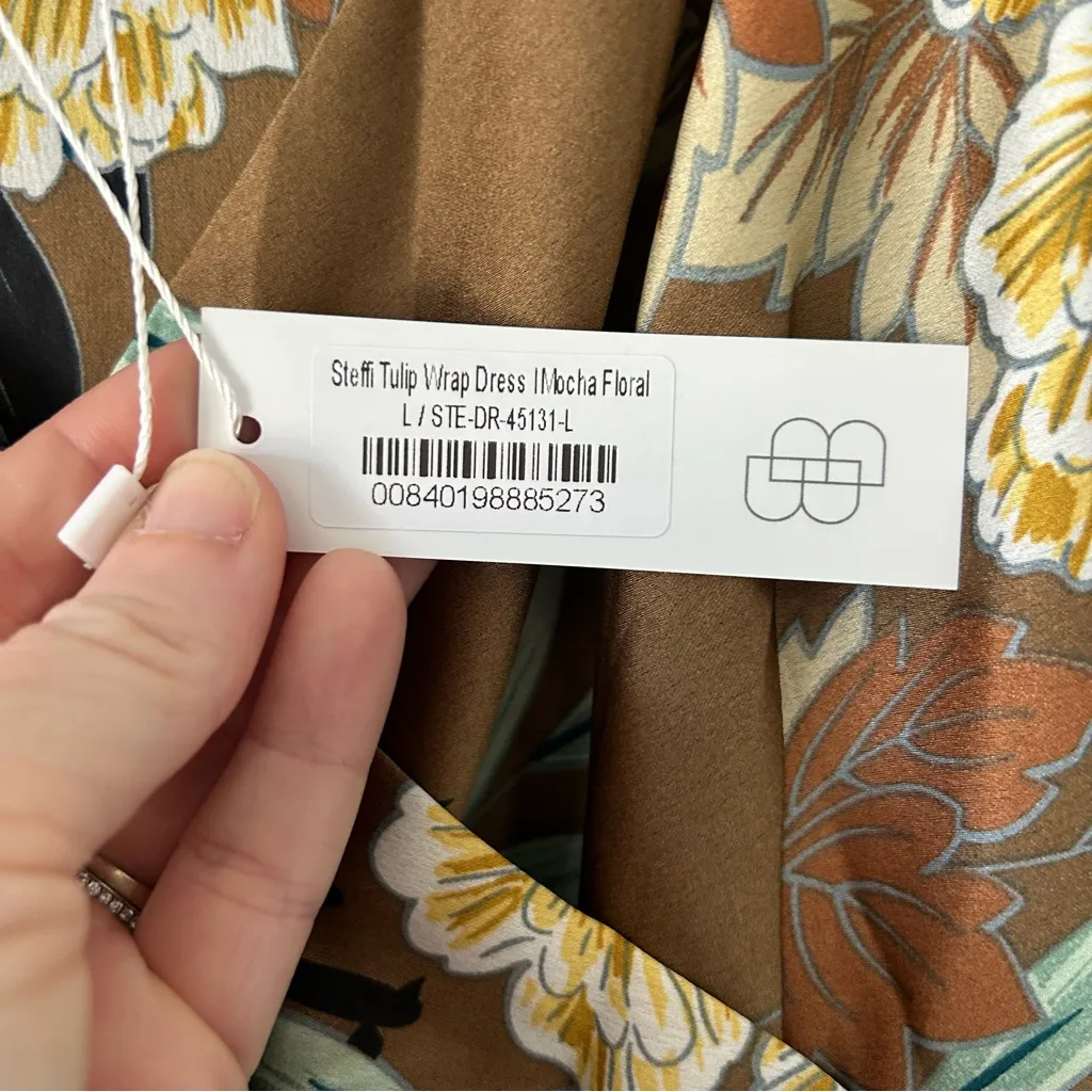 Baltic Born Brown Steffi Tulip Wrap Satin Dress Mocha Floral NWT Large - Image 4