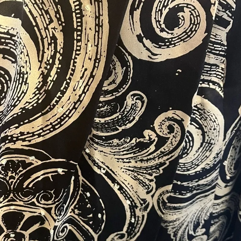 Adrianna Papell Occasions Halter Silk Dress Black & White Print Beaded sz. 8 - Image 5