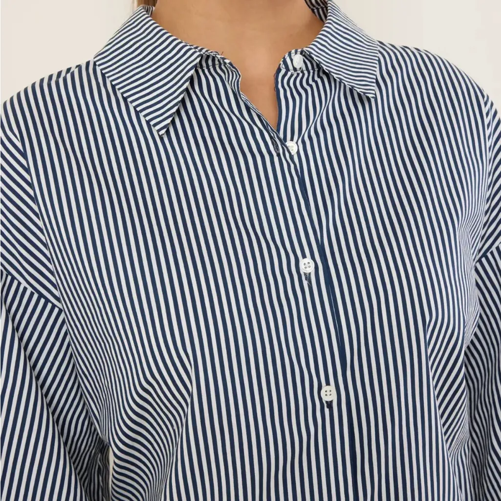 Avara English Factory Molly Top Black White Striped Collared Balloon Sleeve New - Image 3
