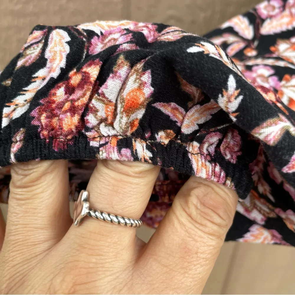 Terra & Sky Womens Shirt Blouse Black Floral Long Sleeve Peasant Plus Size 2X - Image 8