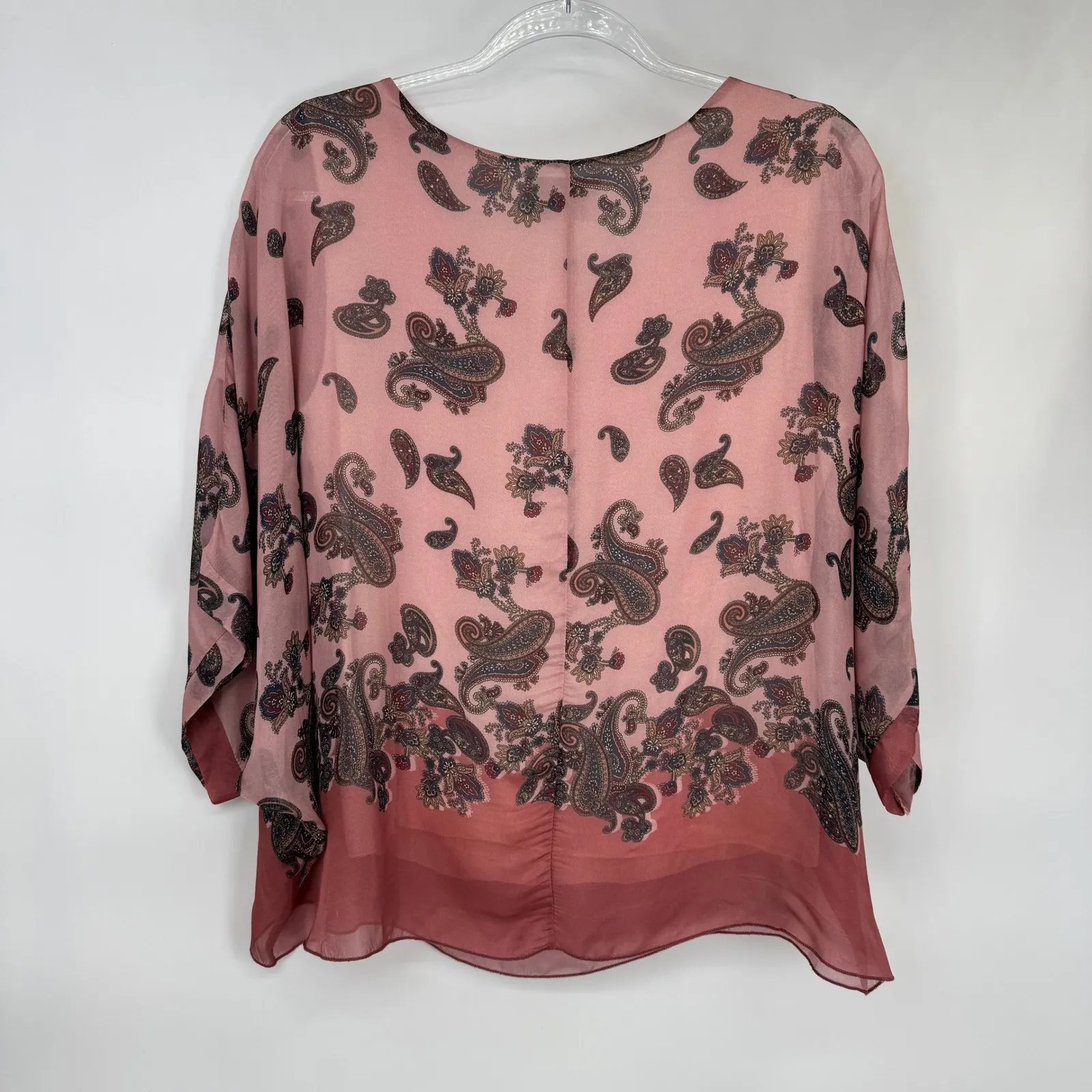 Belle France Sheer Overlay Top Womens M Pink Paisley Silk Blend Made in Italy Size M - Image 8