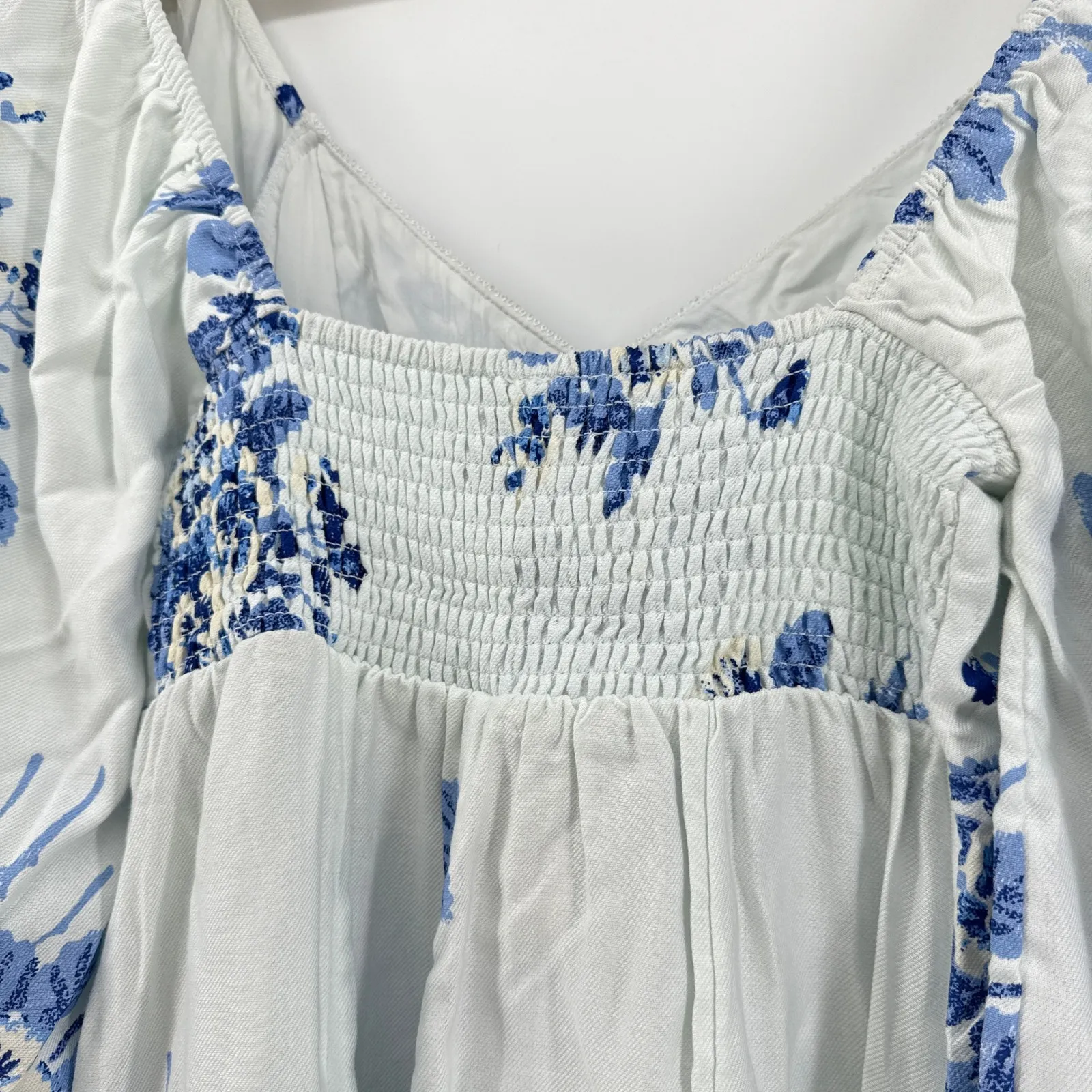 Free People Francesca Mini Dress in Tonal Blue Floral Smocked Puff Sleeve XS/S - Image 6