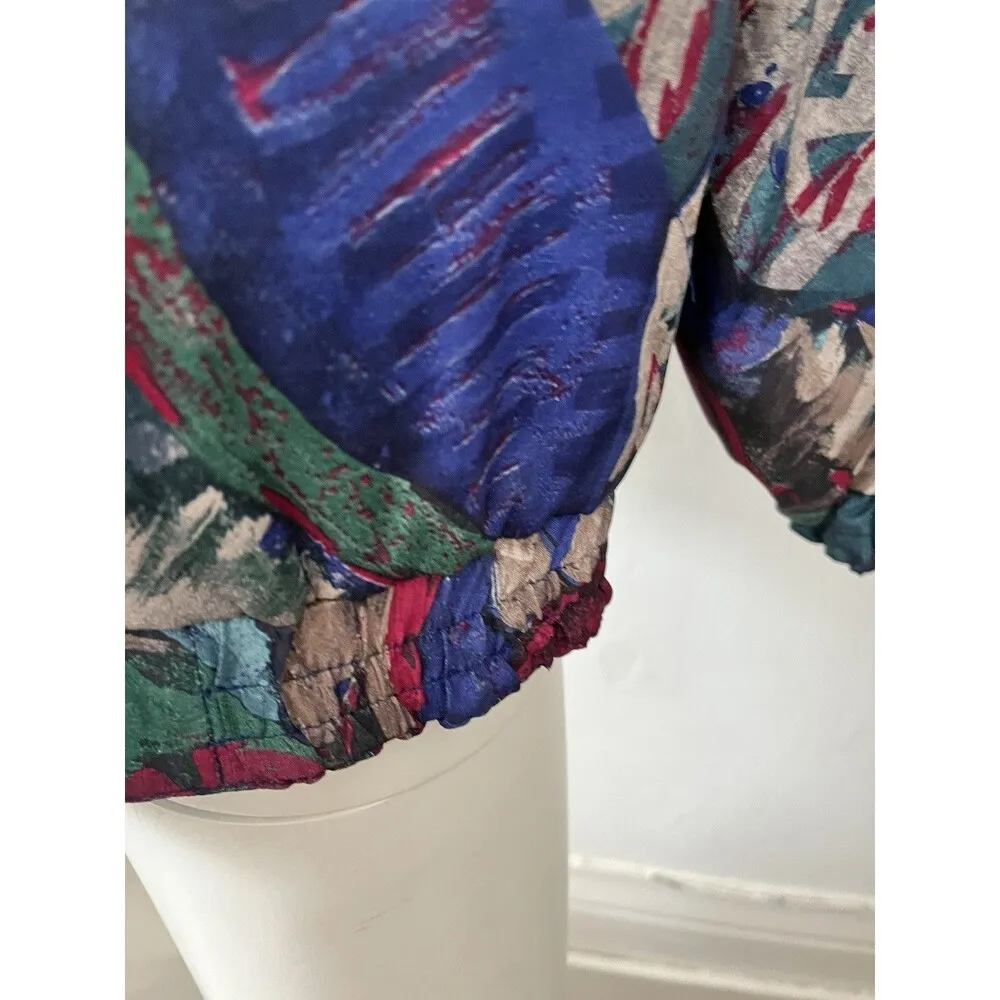 Vintage 80s 90s Reversible Oversized Purple Pink Paint Swirl Bomber Jacket Large - Image 9