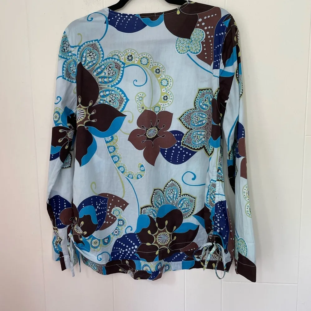 Gap Maternity Long Sleeve Tunic Top Cotton Blue Brown Floral Y2K ~ Size M - Image 2