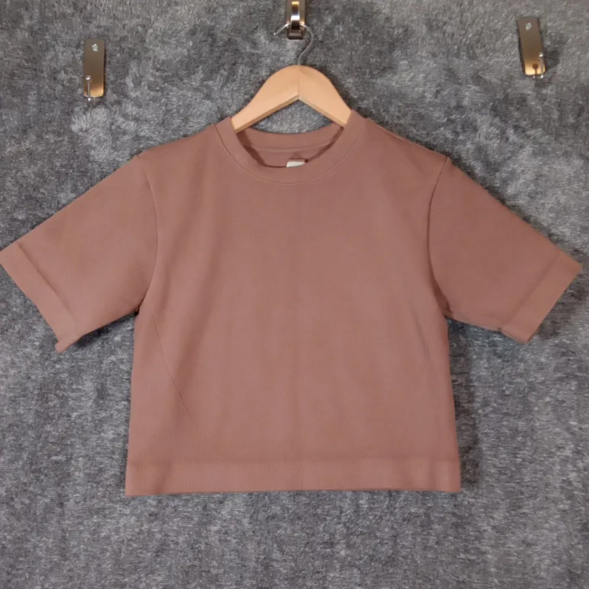 Everlane Seamless Crop Tee Brown Stretchy Short Sleeve Womens Xl Fitted - Image 3