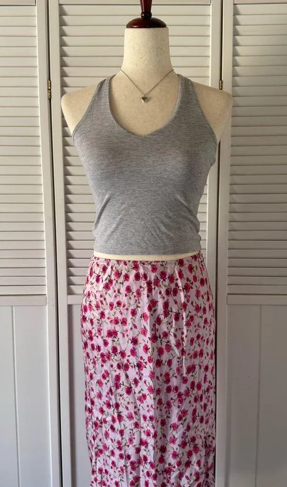 Express Silk Pink Floral Maxi Slit Summer Skirt - Image 5