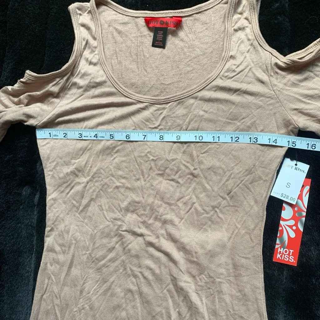 NWT Hot Kiss Beige Cold Shoulder Bodycon Long Sleeve Dress size S - Image 3