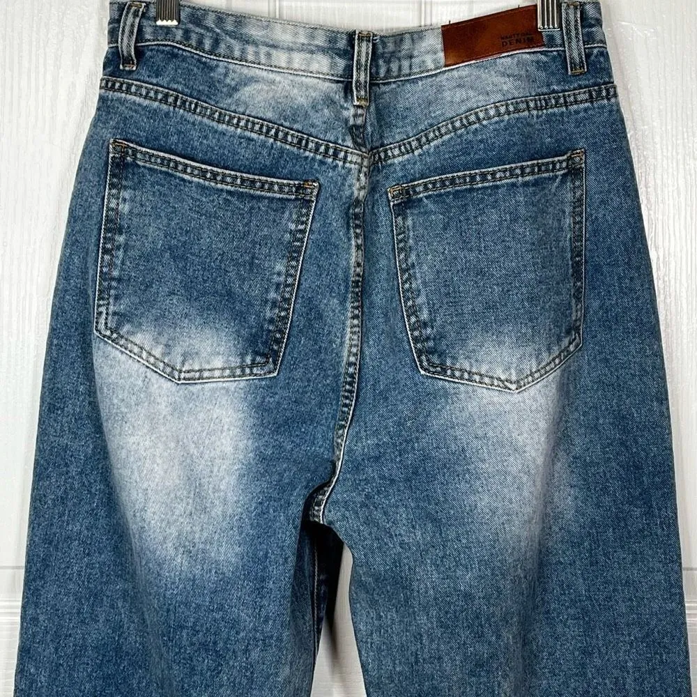 Nasty Gal Denim High Rise Jeans Sz 10 Front Slits Straight Leg - Image 8