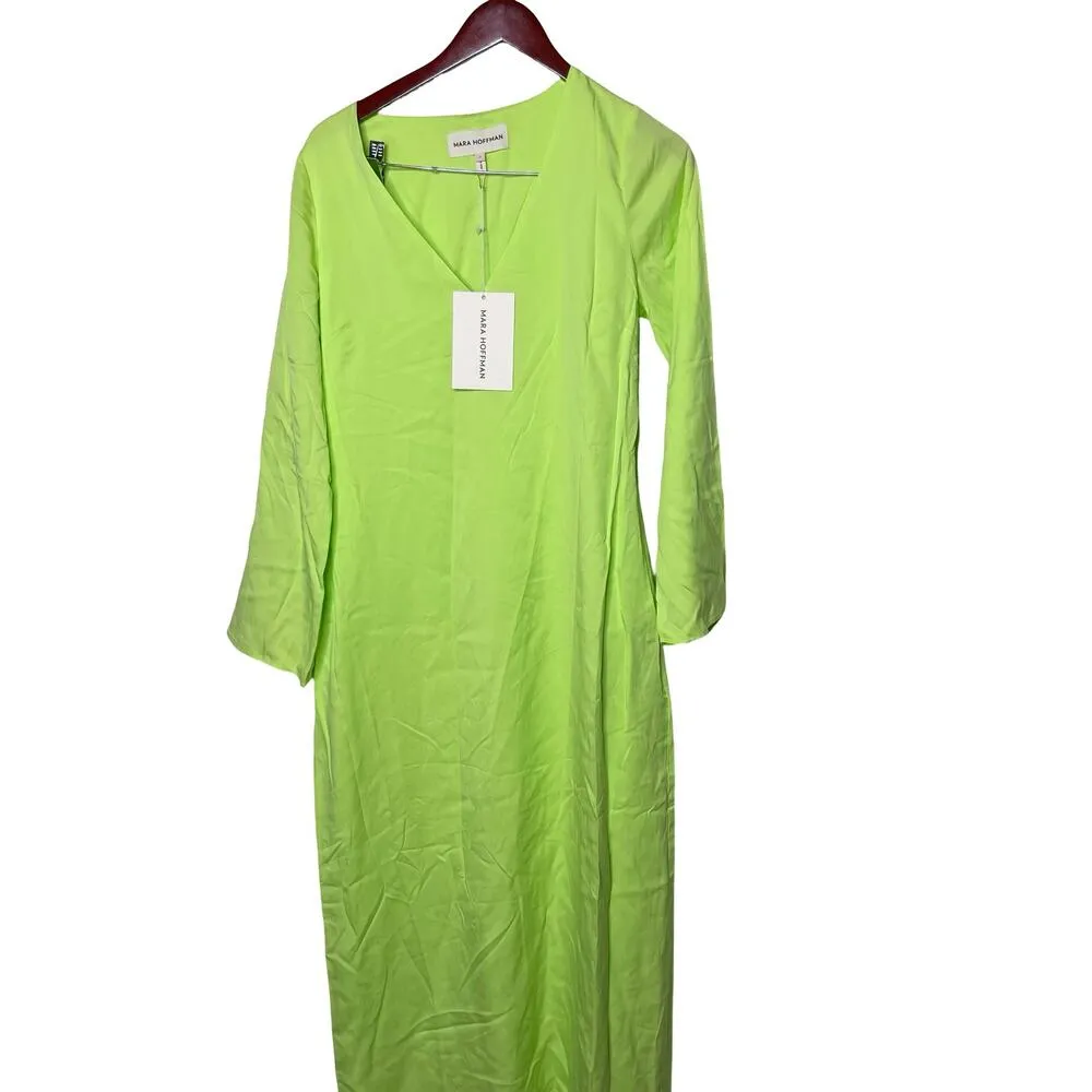 NWT MARA HOFFMAN Naliyah V-Neck Midi Dress in neon green sz 6 - Image 4
