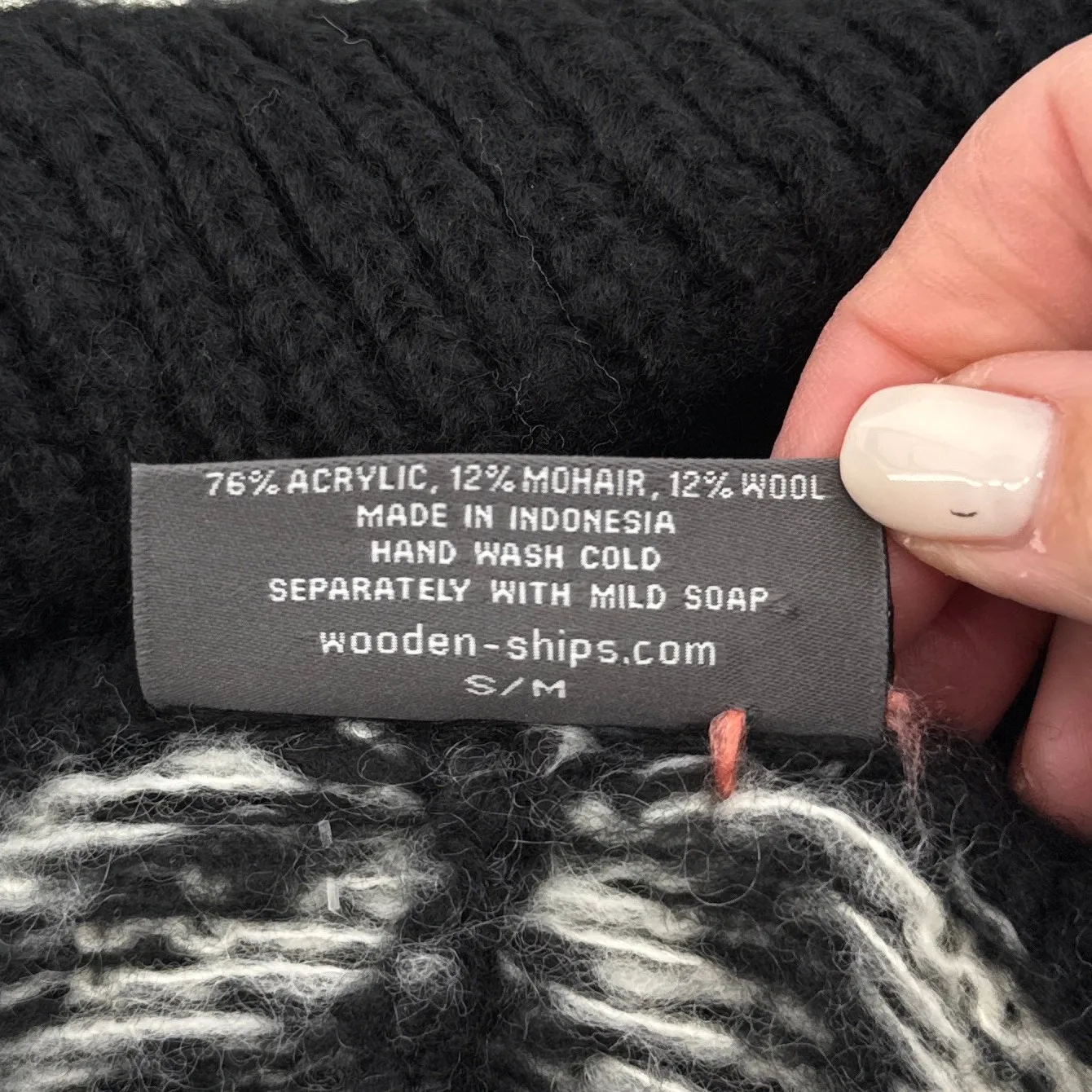 Wooden Ships Nola Black White Geometric Mohair Blend Cowl Neck Poncho Sweater SM - Image 7