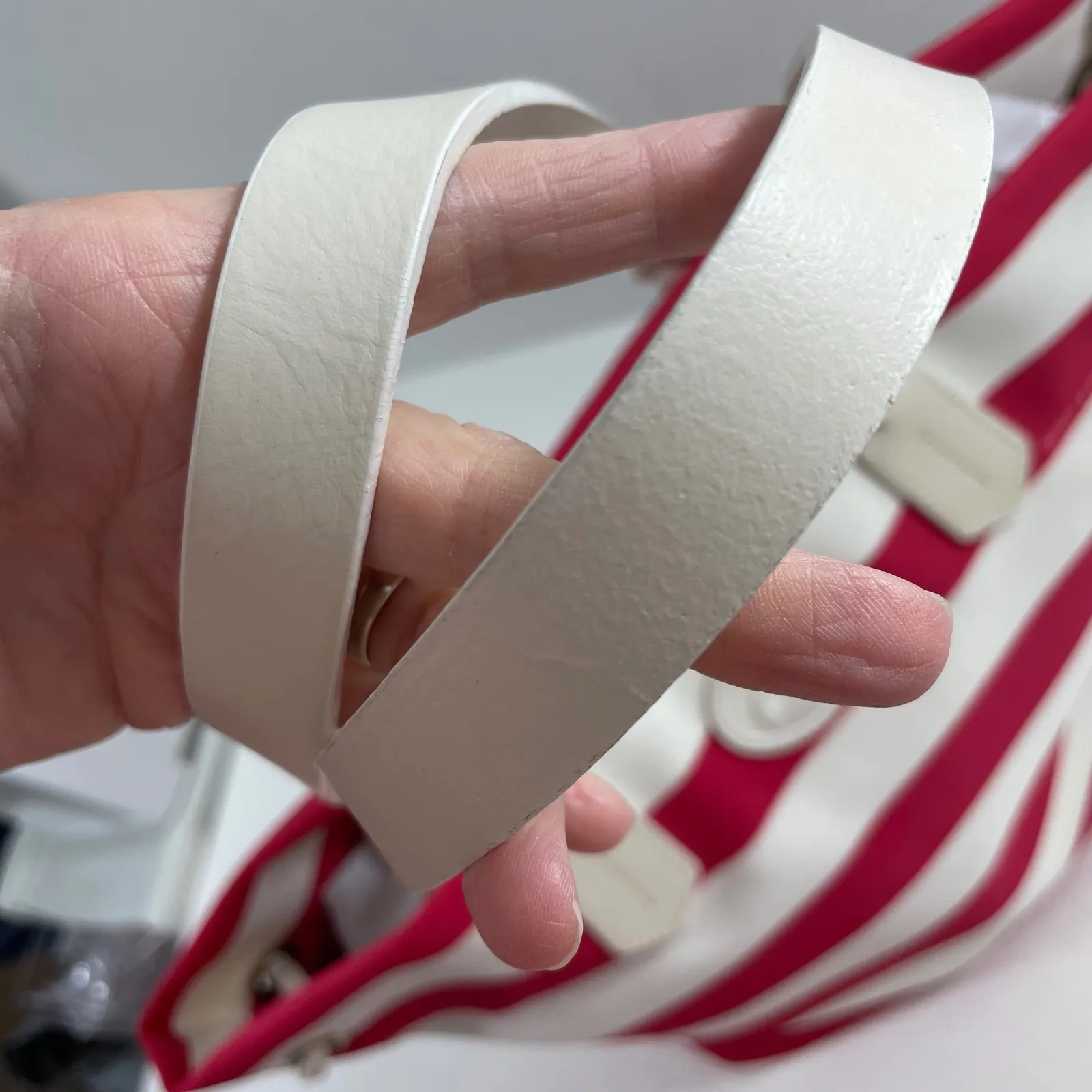 Dooney & Bourke Red White Striped Sullivan Tote Bag - Leather‎ Braided Handles - Image 7