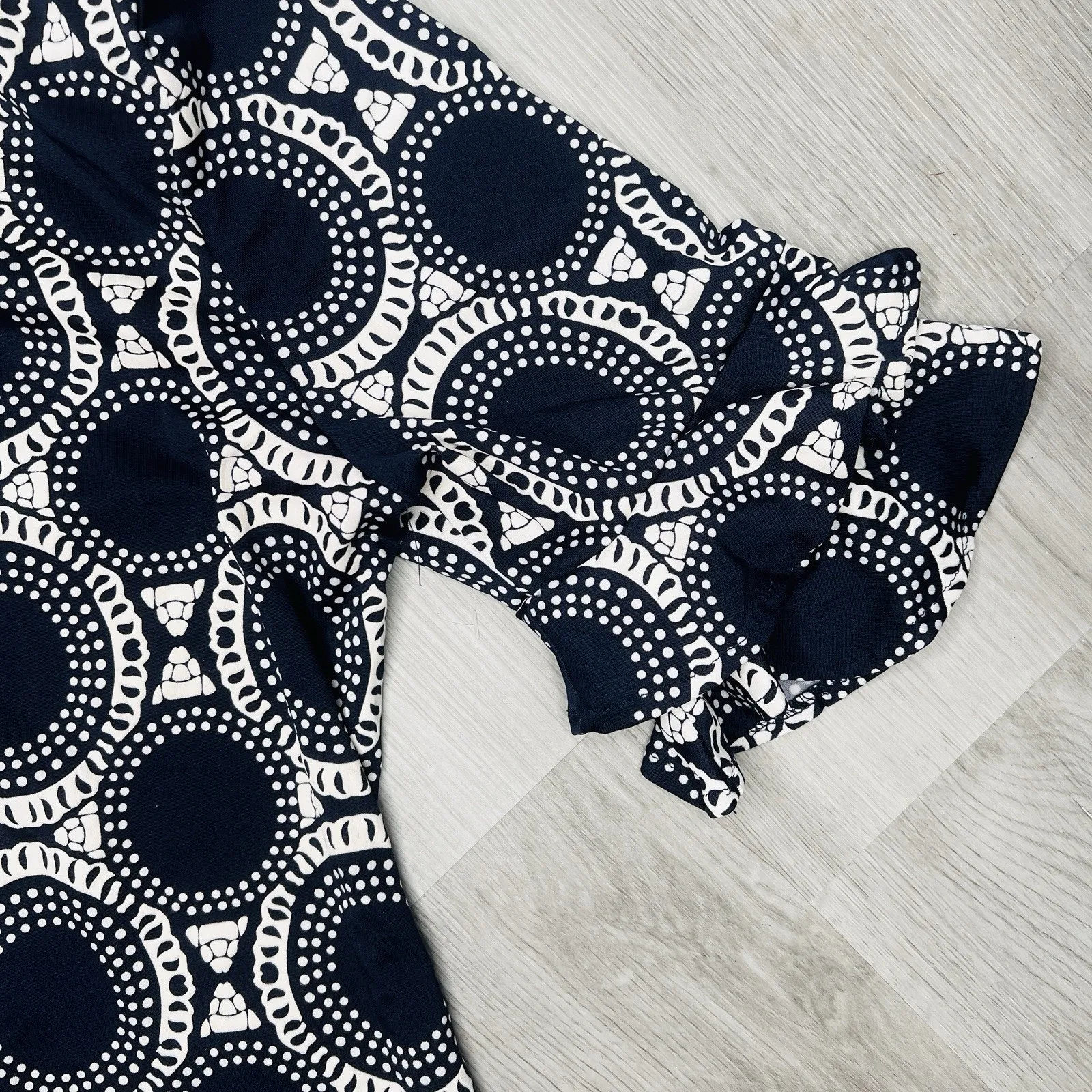 Always Indigo Dress Navy Blue And White Gold Zipper Size 2x Ruffle Sleeves ￼ - Image 6