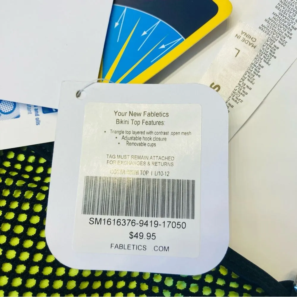 Fabletics Neon Costa Mesh Layer Triangle‎ Bikini Top Removable Cups Sz Large NEW - Image 10