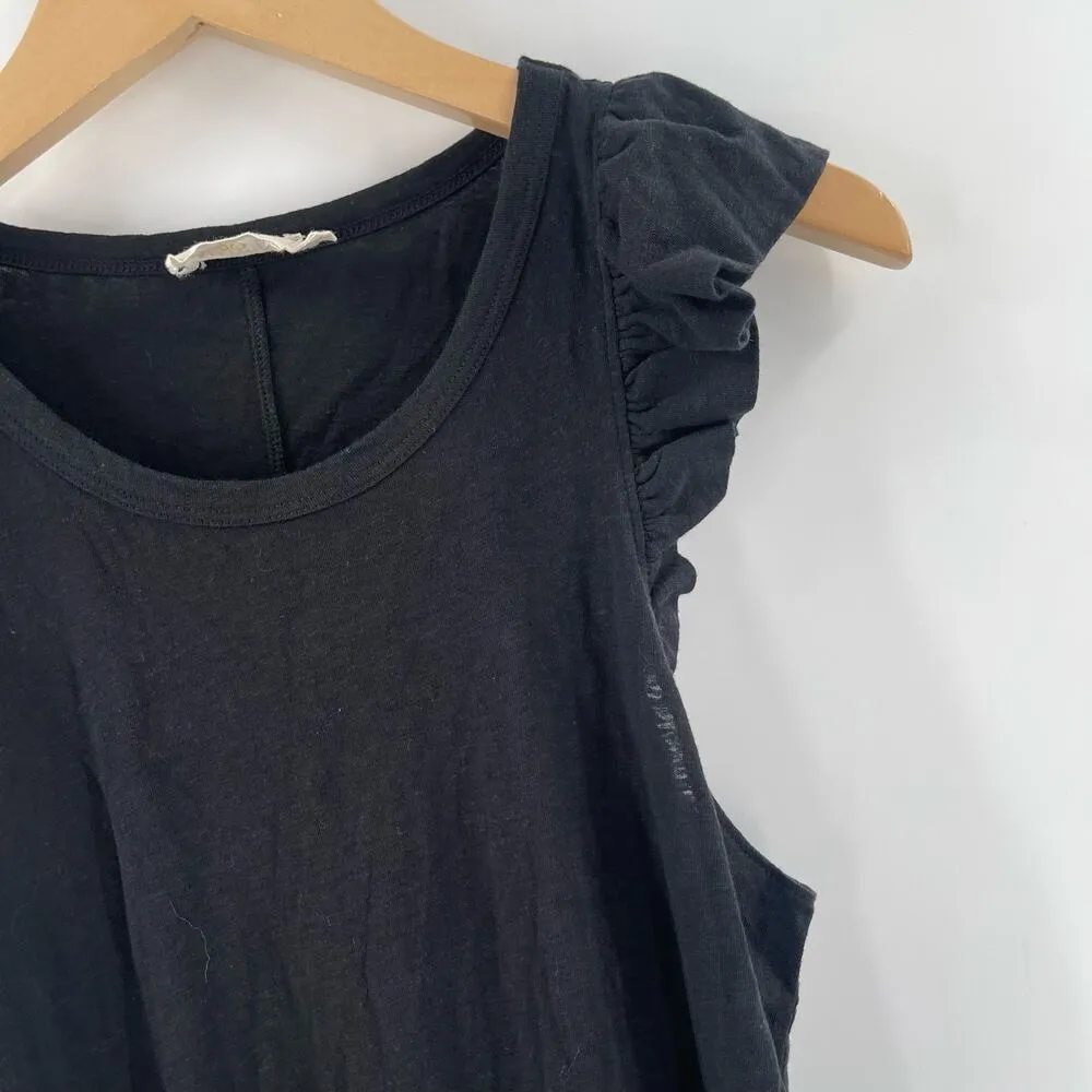 NATION LTD Dress Size Medium Elliot Ruffle Sleeve Black Pima Cotton Linen Blend - Image 9