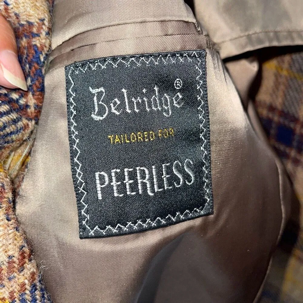 Vintage Belridge Peerless Pure Virgin Wool Blazer Sport Coat Jacket Plaid 41 Lon Tan Size undefined - Image 8