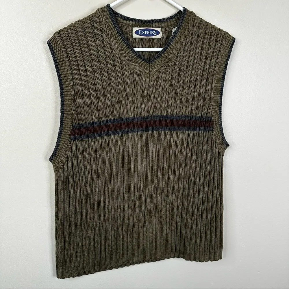 Vintage Express Grandpa Sweater Vest Womens Large Ribbed Sleeveless Cotton Knit - Image 3