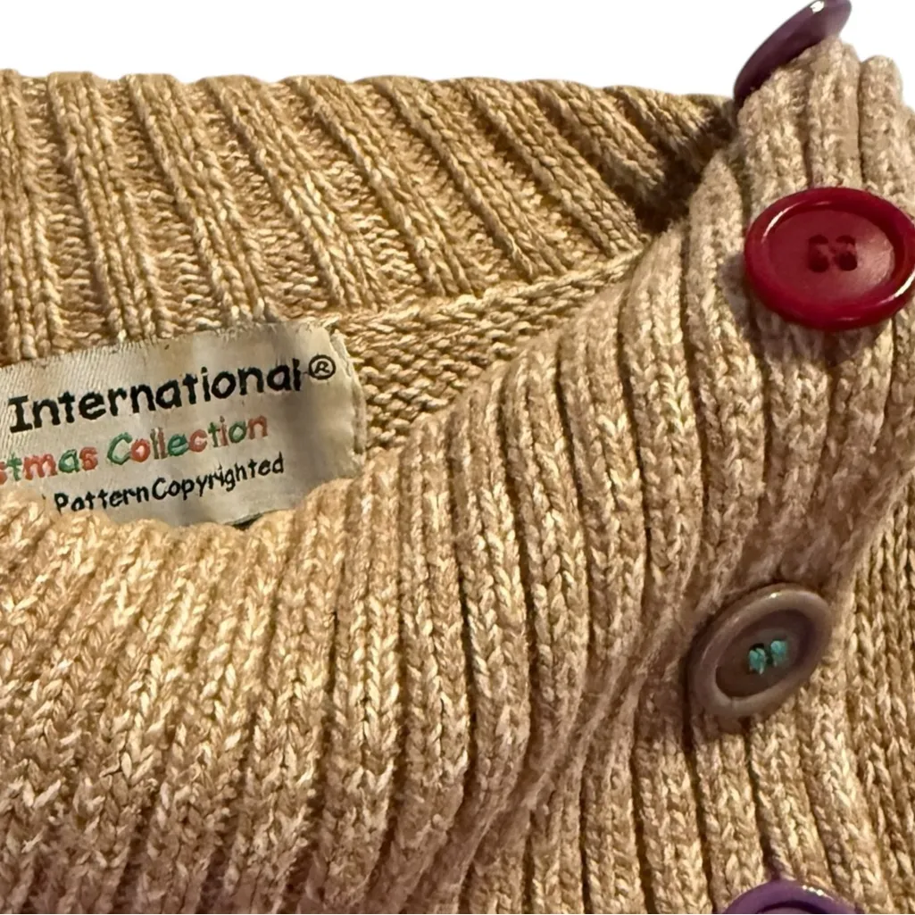 Vintage happy holidays embroidered marled Medium tan red festive Sweater snowman - Image 3