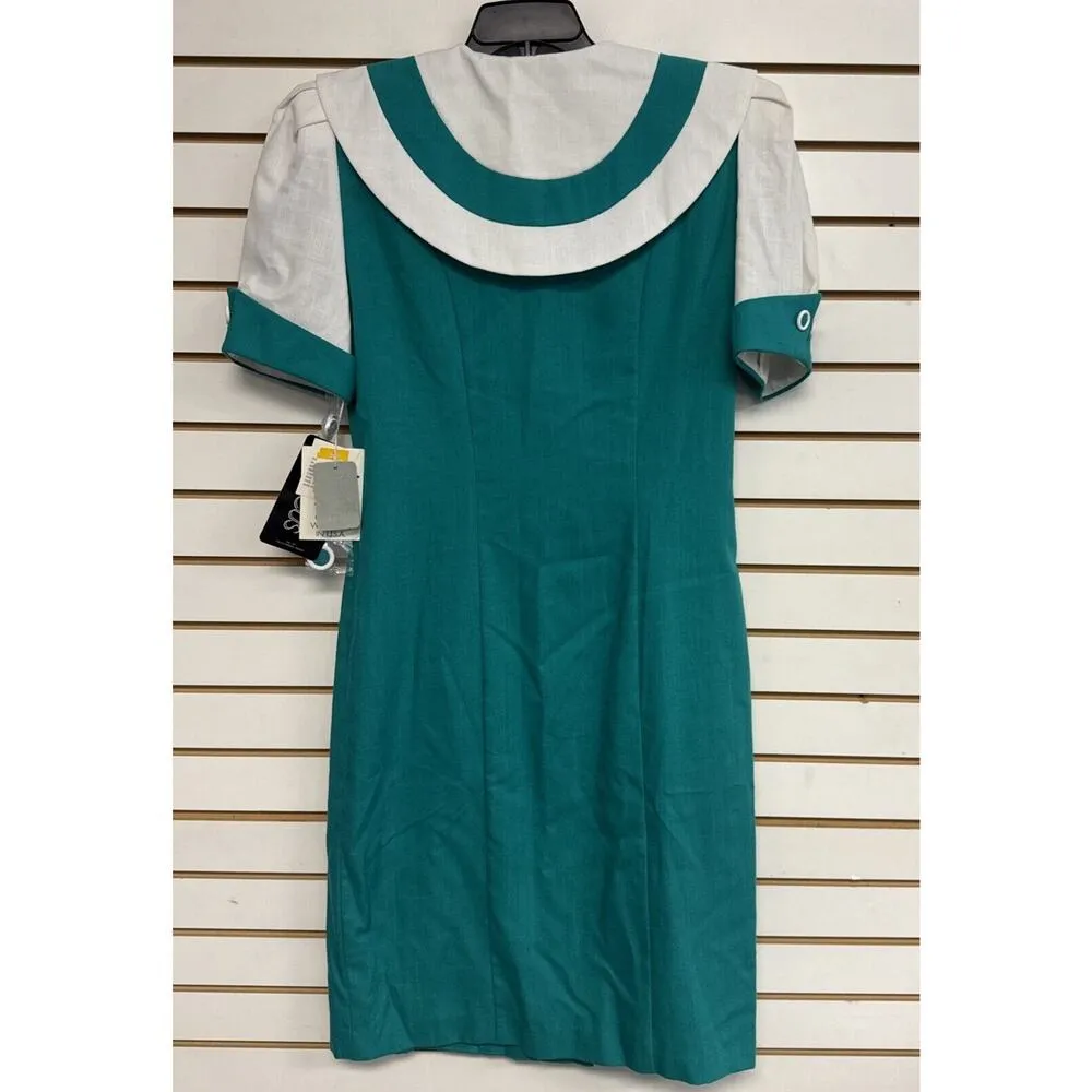 Vintage 80s First Focus Women 13/14 Green Short Sleeve Dress New Old Stock Tags Size undefined - Image 6