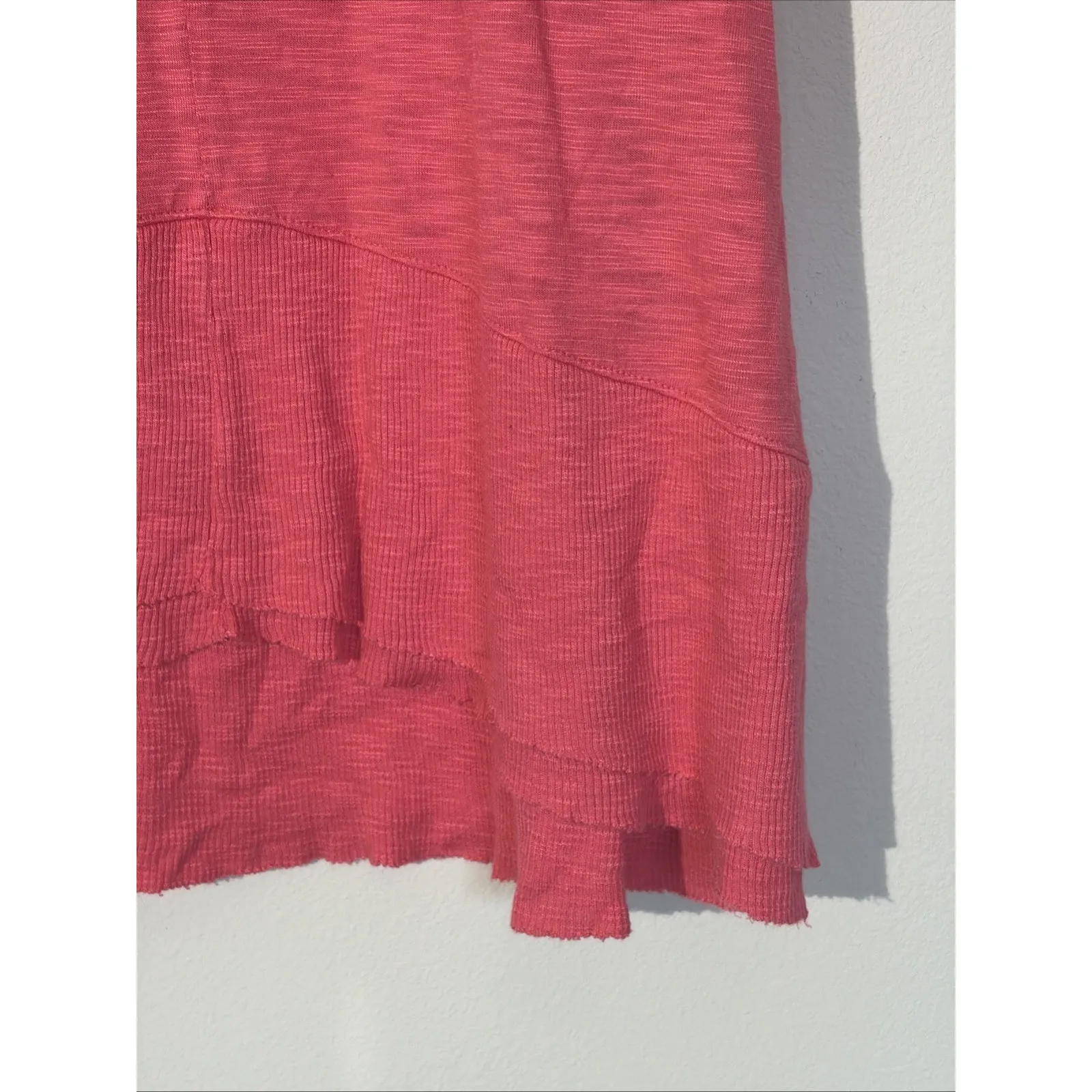 Lilla P Coral Seamed Ribbed Raw Hem Vneck Sleeveless Pima Cotton Modal Dress MED Pink - Image 4