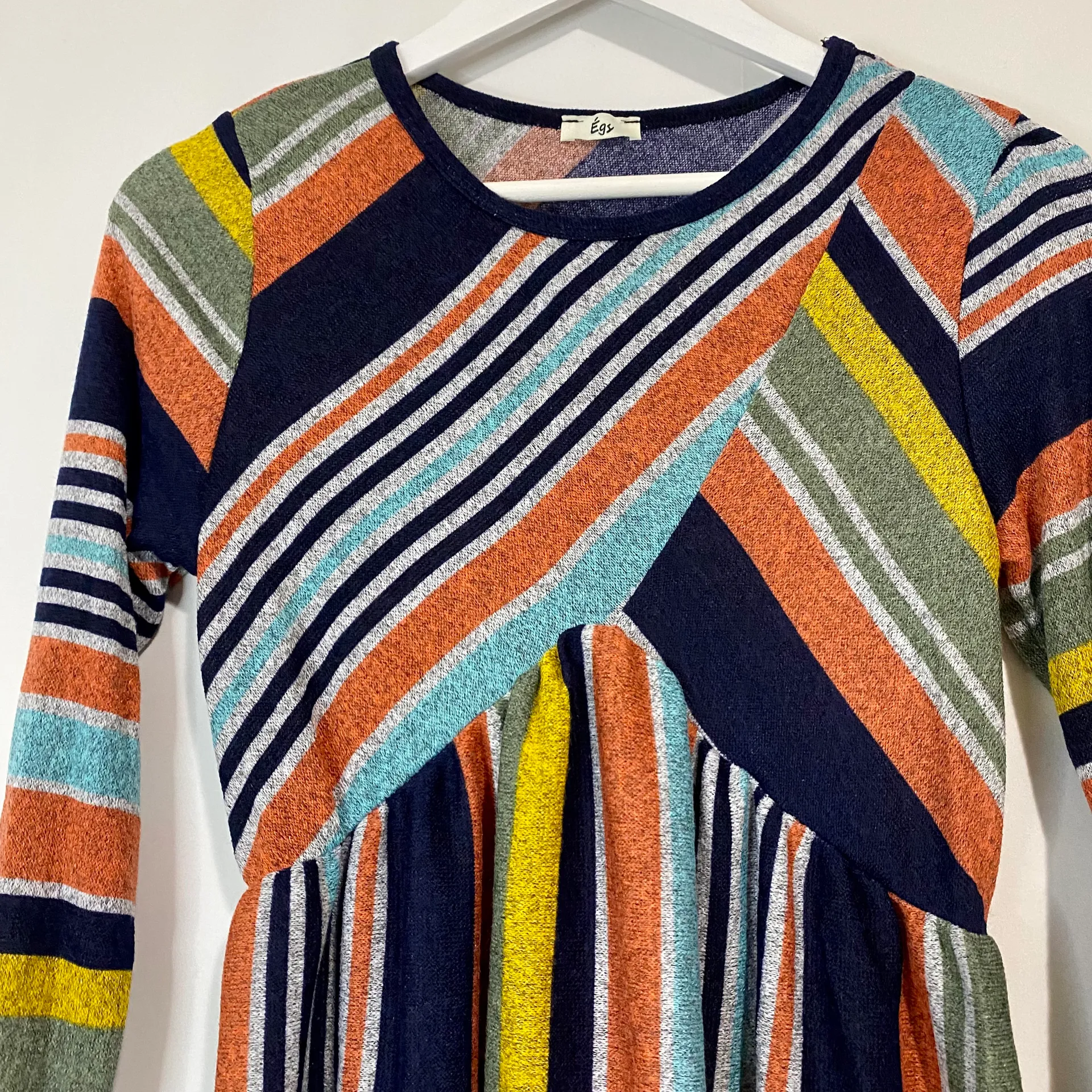 Egs Women’s Long Sleeve Knit Crewneck Midi Dress Mustard & Navy Stripe Size Sm - Image 2