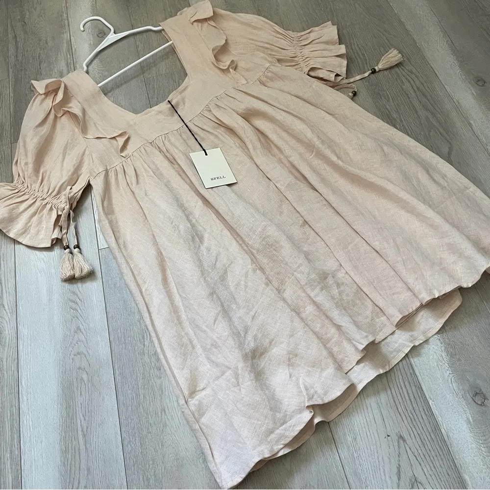 Spell & The Gypsy Linen Dress NWT mae mini womens Pink (medium) boho cottagecore - Image 4