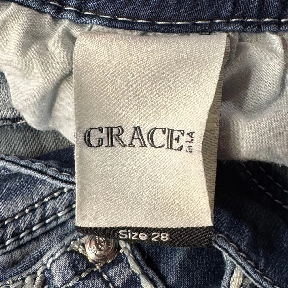 Grace in LA SZ 28 Bootcut Jeans Embroidered Low-Rise Stretch Zip-Fly Whiskered - Image 12