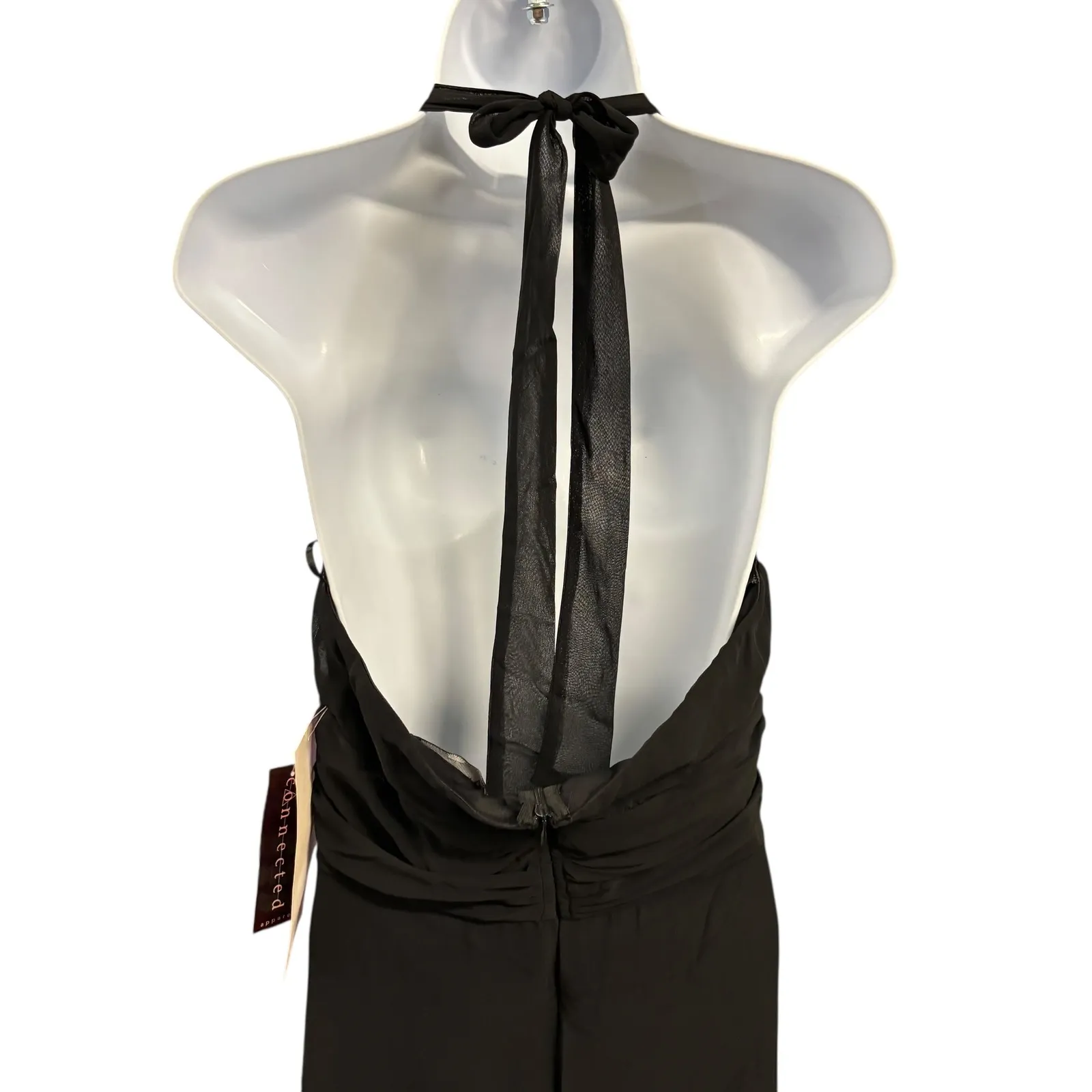 Connected Apparel Black Halter Dress Ruched Waist Sleeveless‎ Size 8 - Image 5