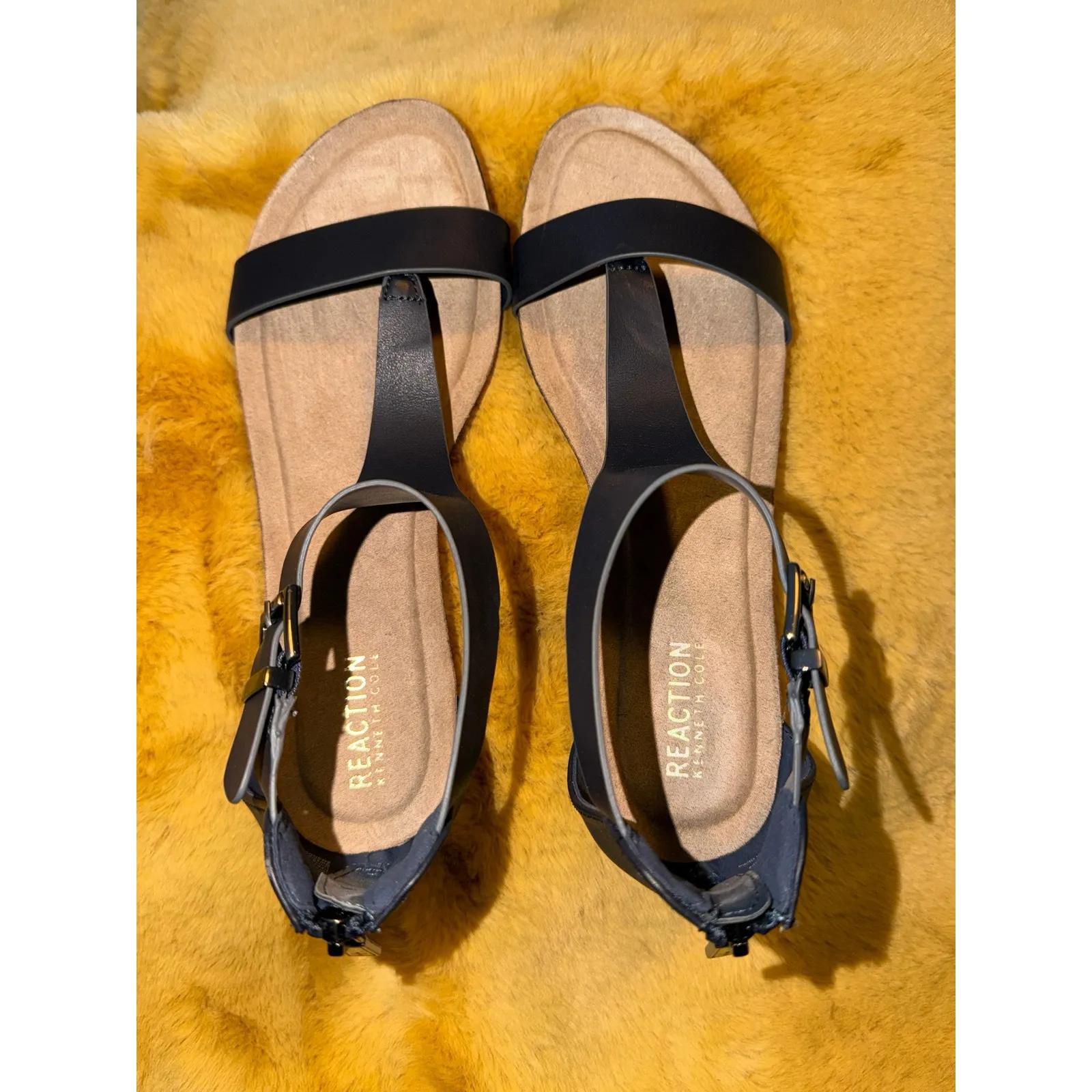 Reaction Kenneth Cole Great Gal Navy Wedge Sandals Womens 8.5 Medium Zip Ankle - Image 3