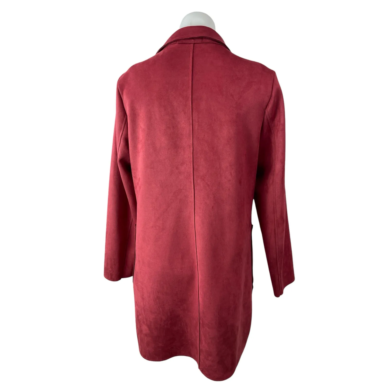 Philosophy Women's Red Faux Leather Suede Vegan Button Up Overcoat Jacket Size M - Image 2