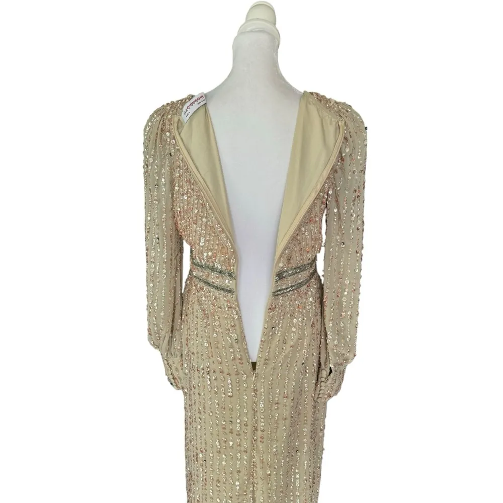 Mac Duggal - NWT Sequin V-Neck Long Bishop-Sleeve Midi Formal Dress - Image 9