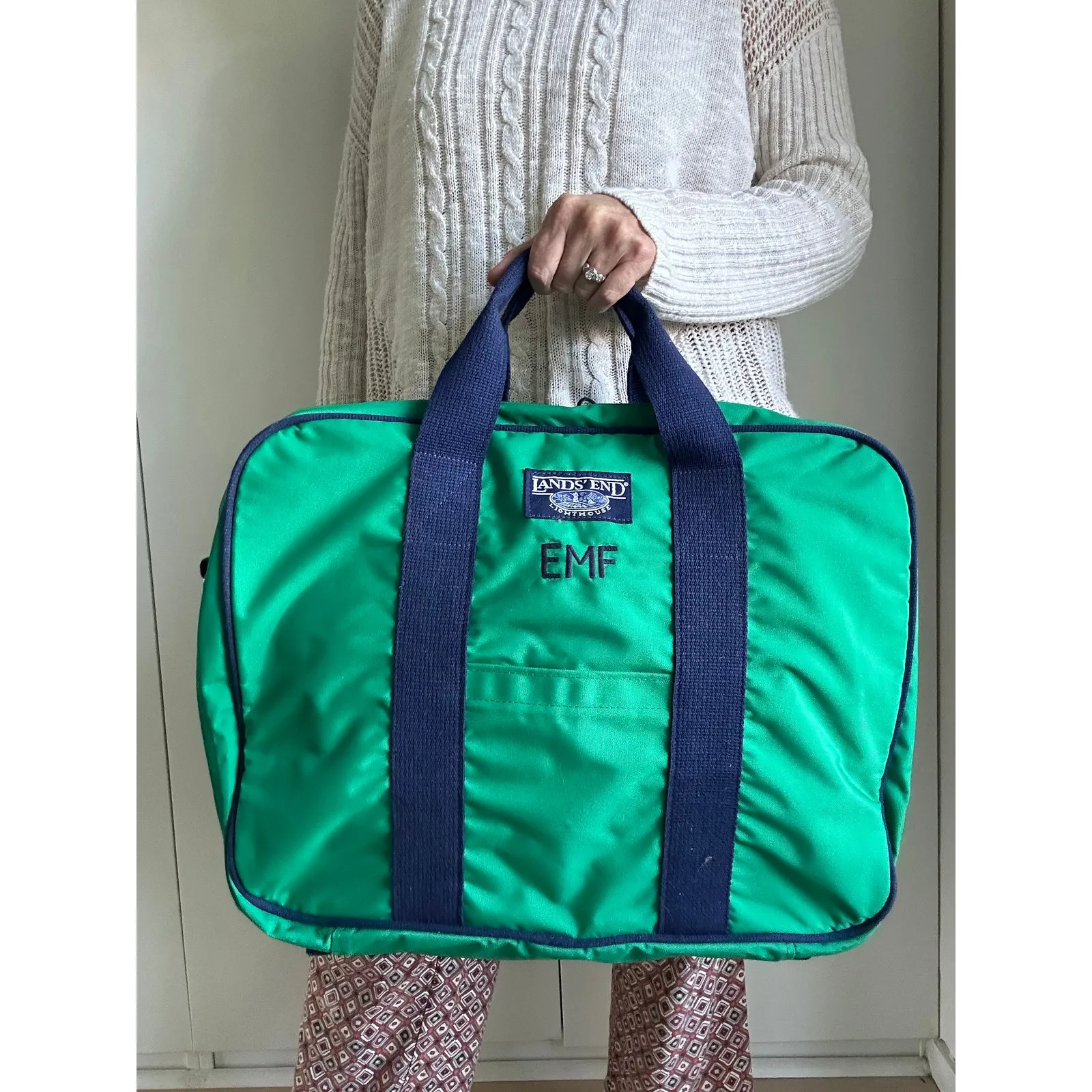 Vintage Lands' End Lighthouse Carry On /Overnight Suitcase Soft Shell Green Blue - Image 2