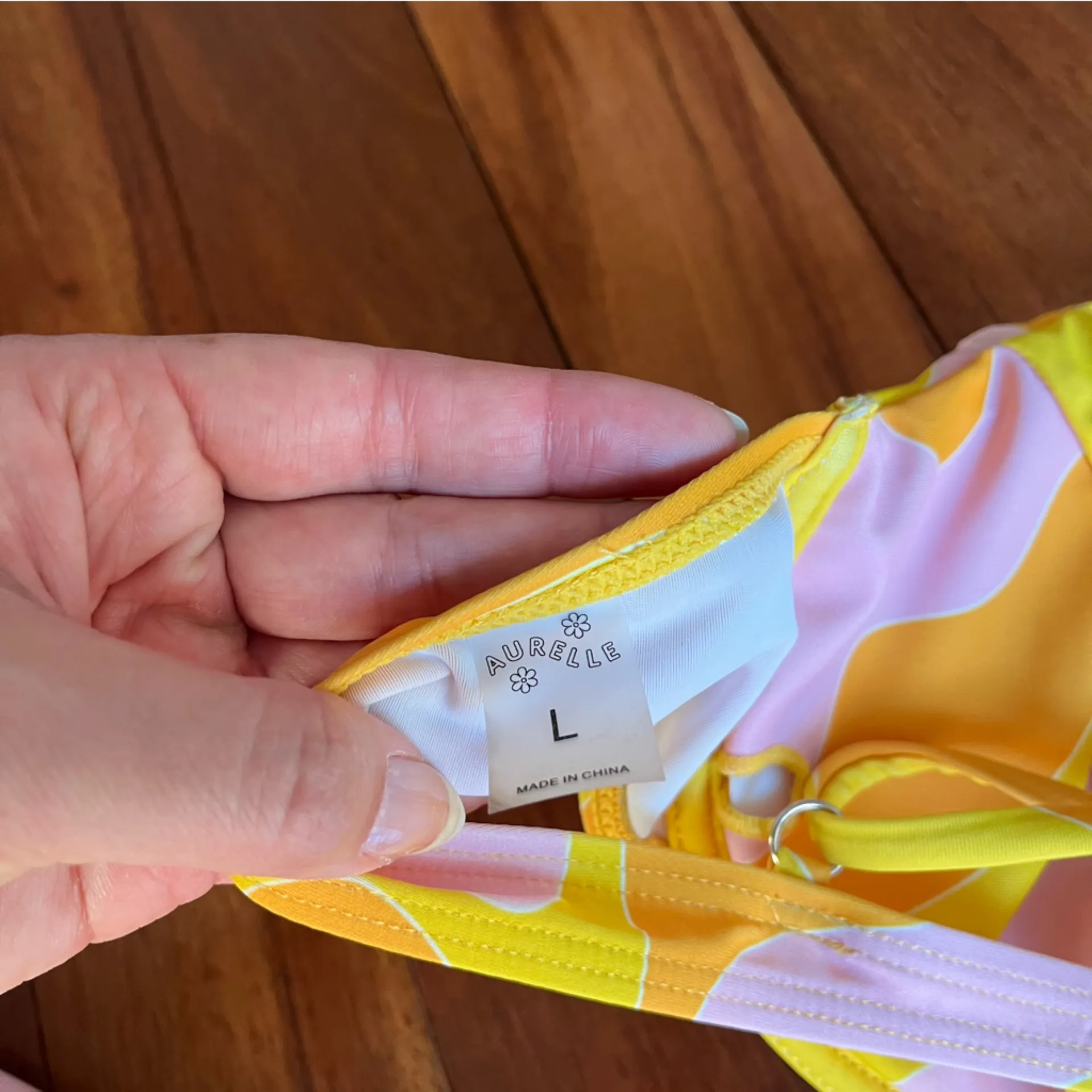 AURELLE Vibrant Yellow and Orange Bikini Set Size L - Image 4