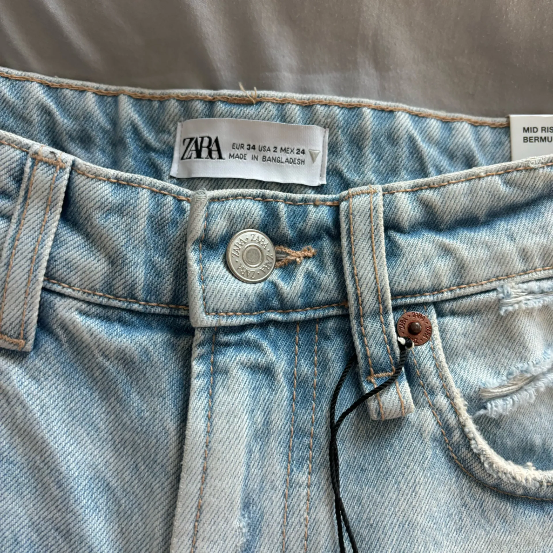 ZARA  Loose Fit Bermuda Patchwork Jean Shorts - Image 2