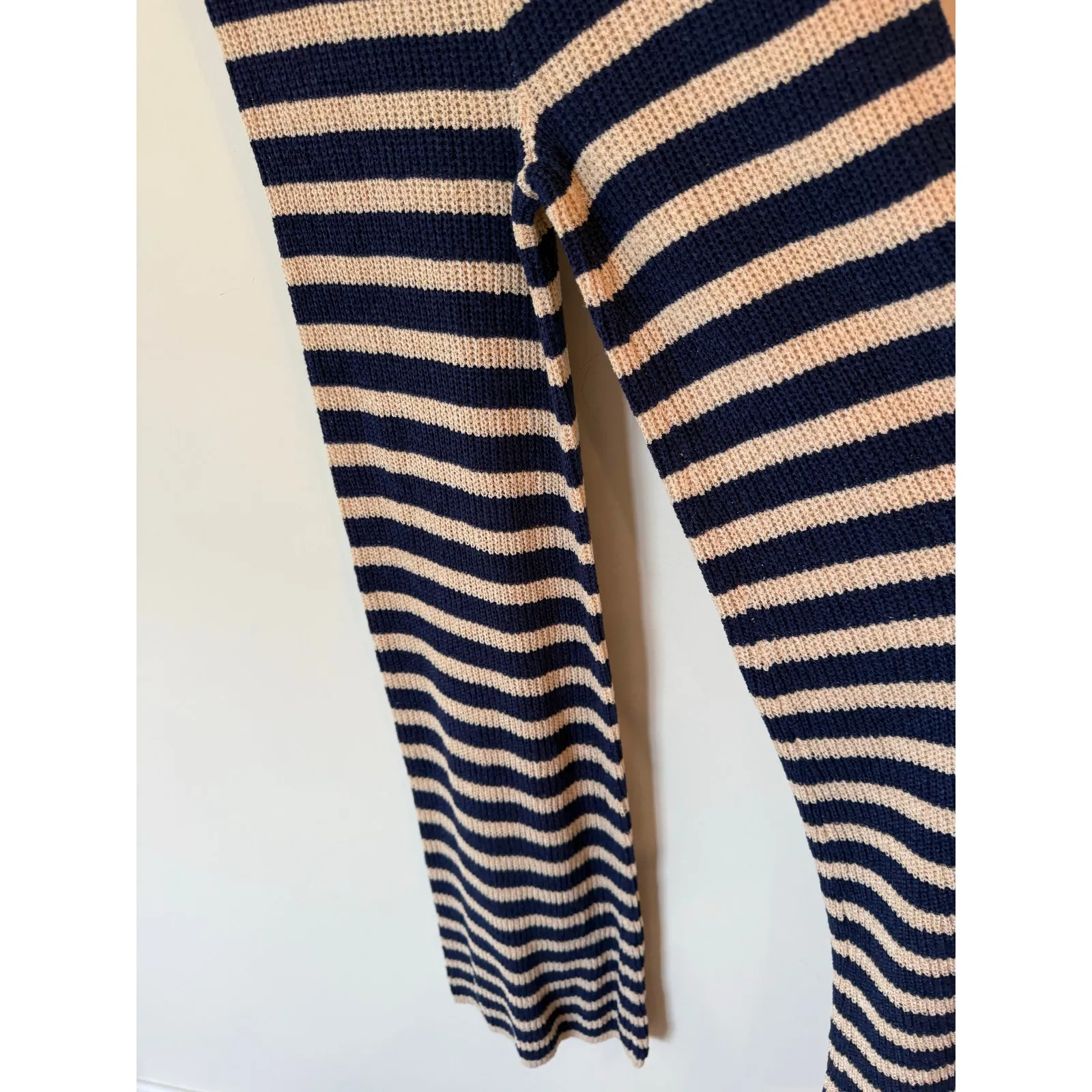 Anthropologie Flat White High Rise Wide Leg Pants Knitted Striped Blue Size XS - Image 4