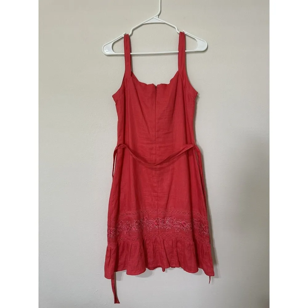 VTG Old Navy Red Coral Linen Cotton Floral Embroidered Dress Size 6 Beachy Boho - Image 2