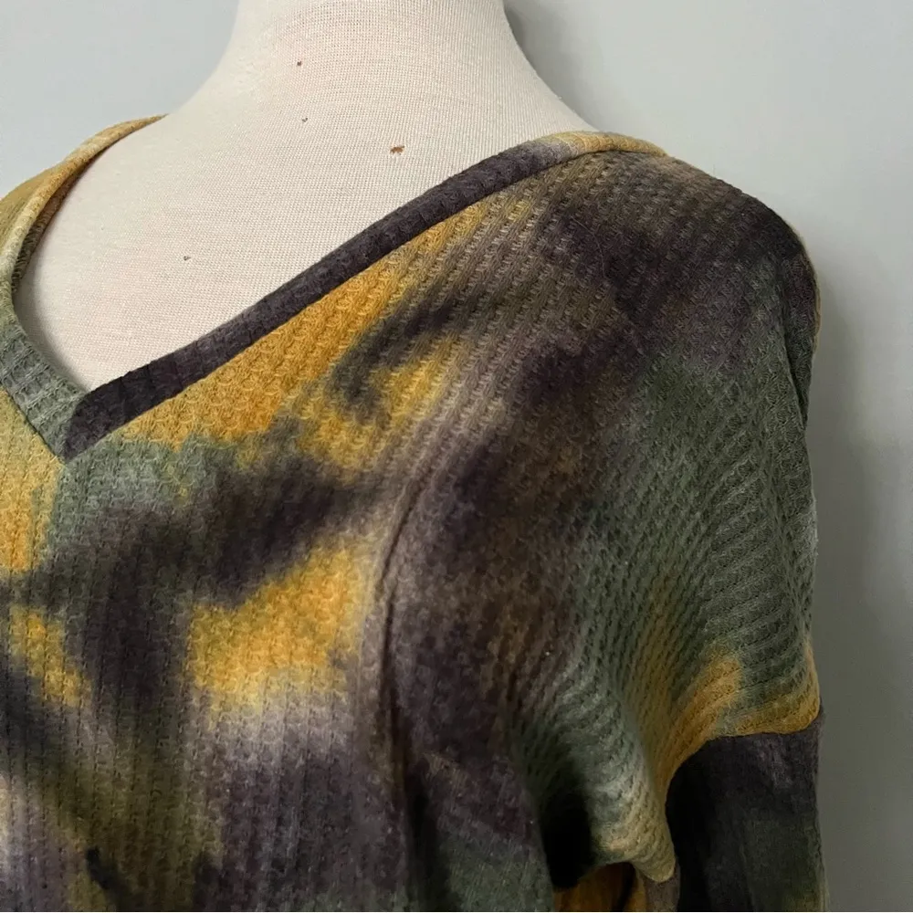 BiBi Black Yellow Green Tie Dye Waffle Knit Long Sleeve Shirt Size L Size L - Image 6