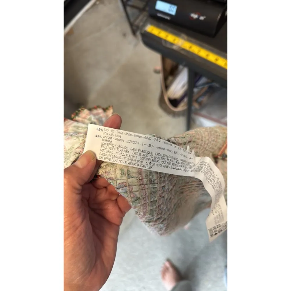 ZARA printed top  Ruffled straight neck Crop smocked linen blend festival beach - Image 7