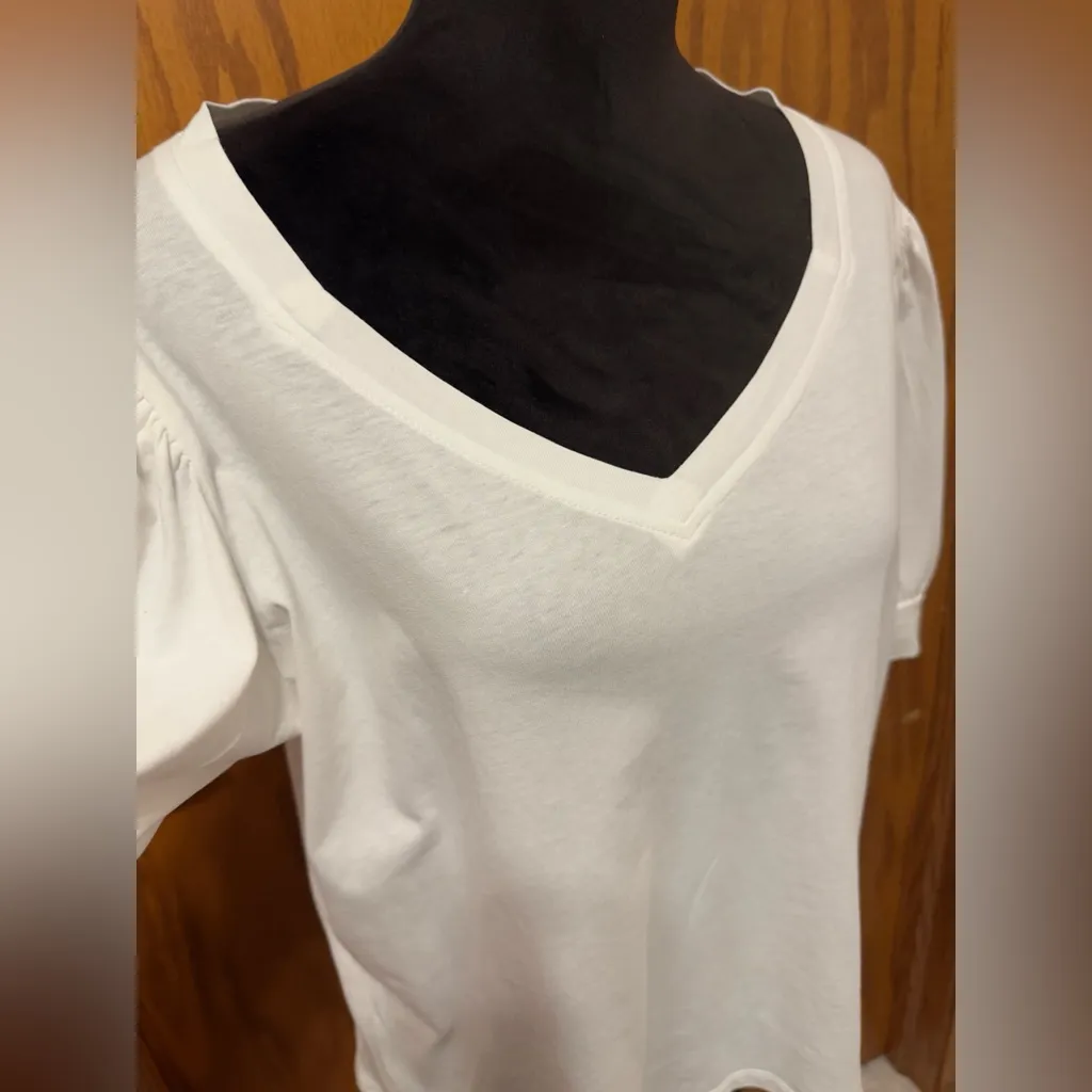 7 For All Mankind White Cotton Puff Sleeve Top size Large- minor flaw see photo - Image 4