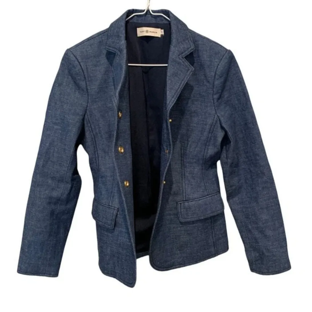 Tory Burch Raw Denim Blazer Size 6 - Image 10