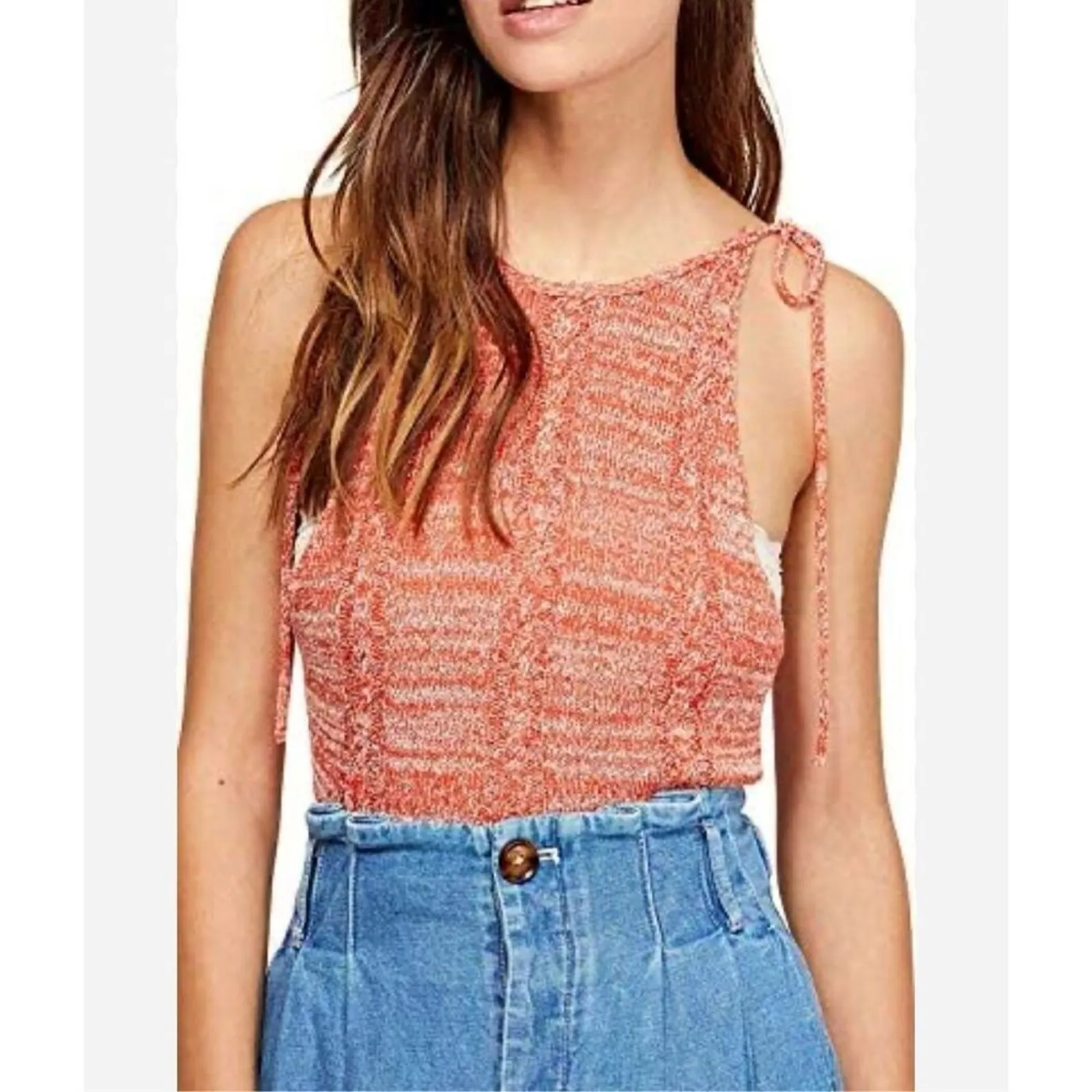 Free People Bombshell Cropped‎ Knitted Sleeveless Top Orange sz Small - Image 10