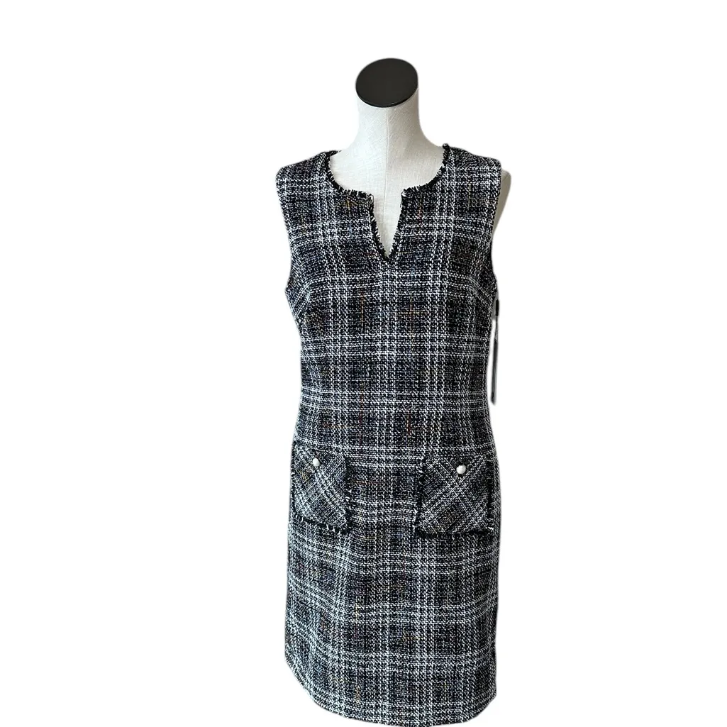 NWT KARL LAGERFELD Women's Tweed Shift Dress with Pockets - Image 4