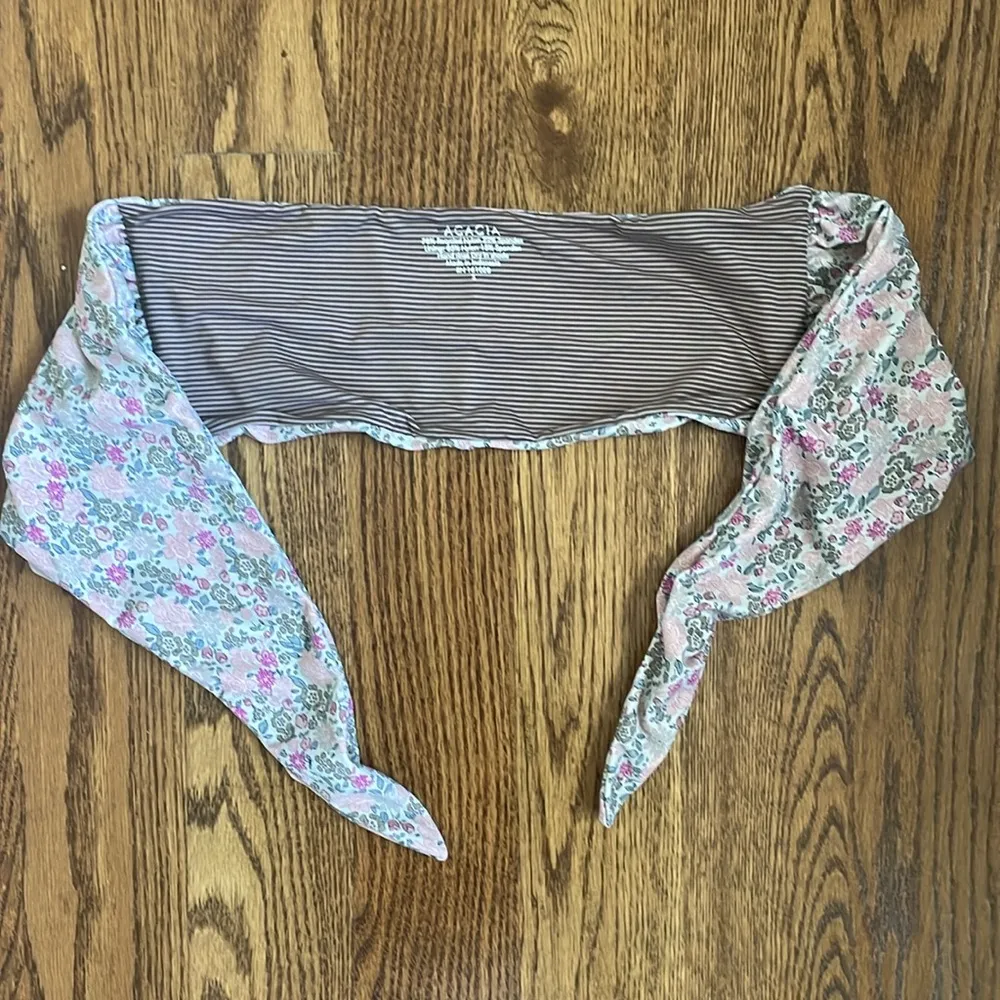 Acacia Baker Bandeau Bikini Top Size Small in Meadow Floral Pink Green White - Image 5