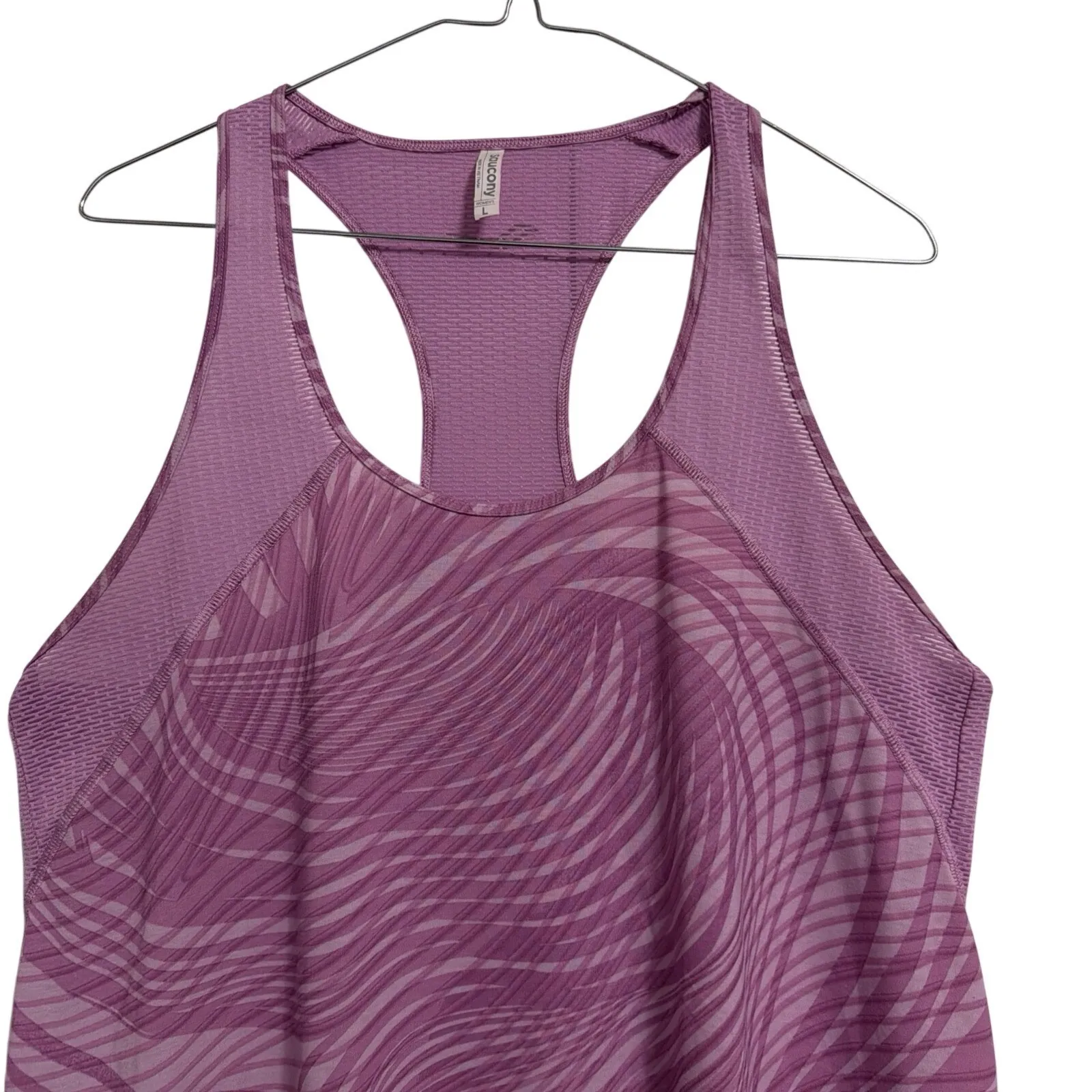 Saucony Womens Racerback Tank Top Purple Swirl Athletic Workout Gym Size L - Image 4