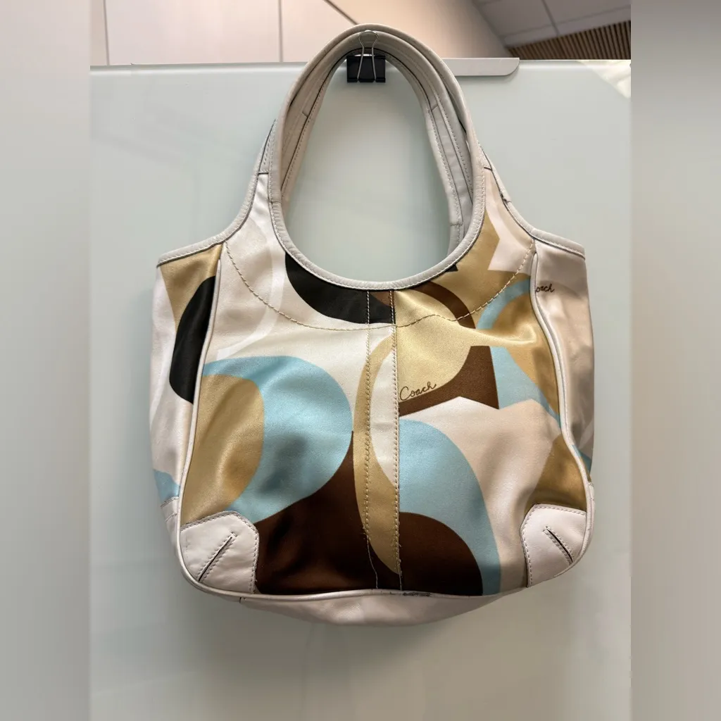 Coach Multicolor Tan Brown Satin Leather Ergo Optic Shoulder Bag - Image 2