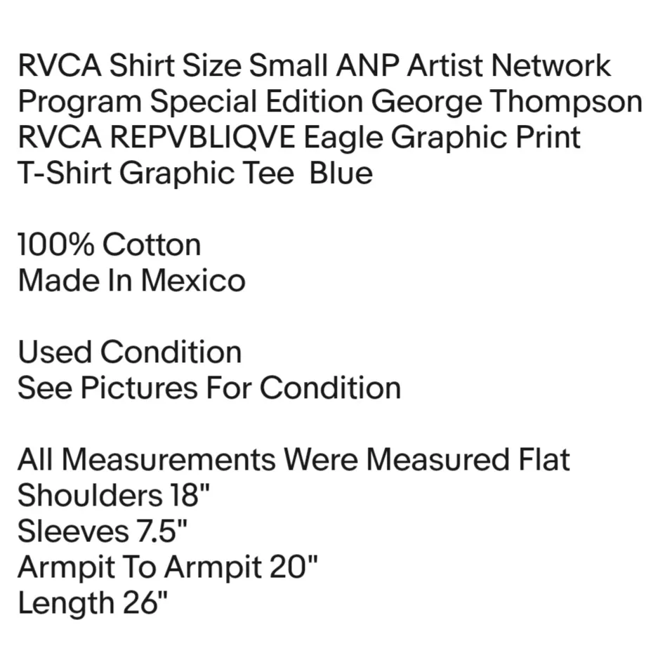 RVCA Shirt Size Small ANP Artist Network Program Special Edition George Thompson - Image 2
