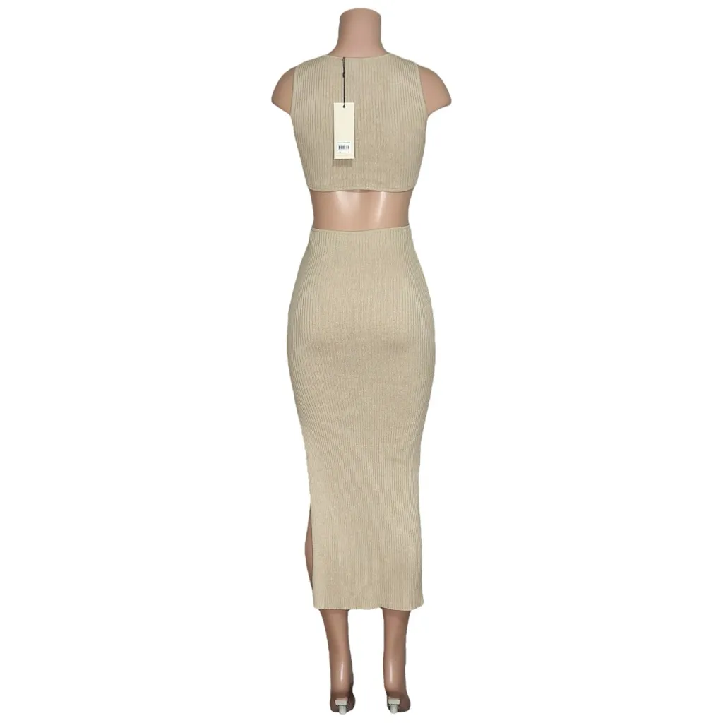 BEC + BRIDGE Riviera Cut-Out Knit Twist Midi Dress, Sand, 2 (US) - Image 7