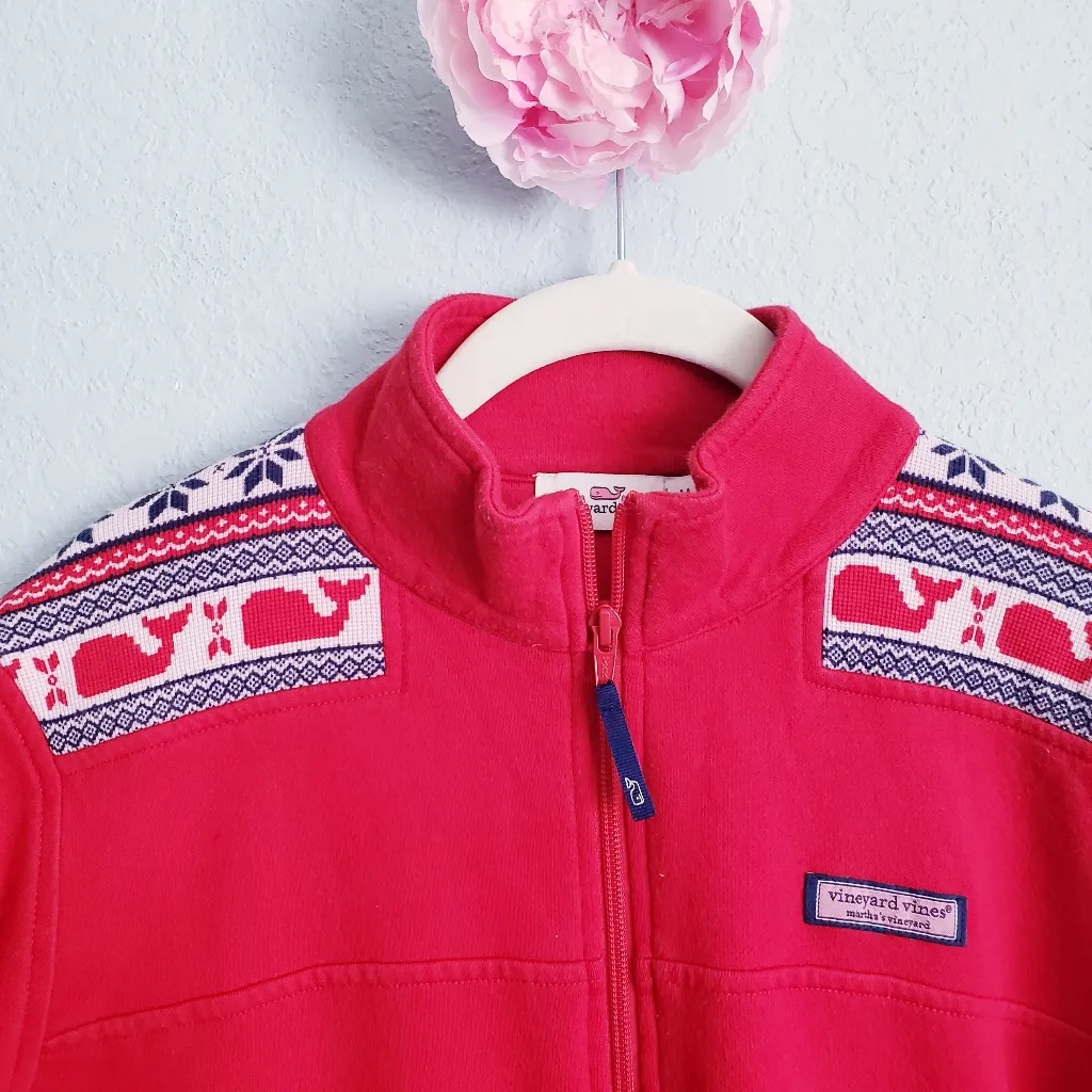 Vineyard Vines Fair Isle Whale Quarter Zip Pullover In Tomato Red - Image 3